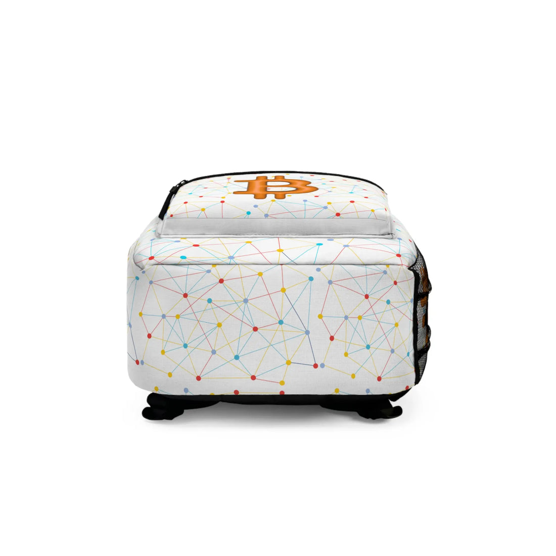 Top view of The Internet of Money backpack showing sturdy straps, built for the everyday Bitcoin advocate. Assembled in USA.