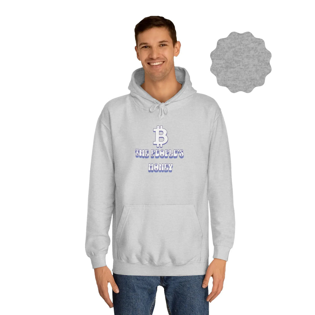 Bitcoin The People's Money Unisex Hoodie - Heather Grey - AWDis JH001 Model Front - Sovereign Bitcoin Apparel