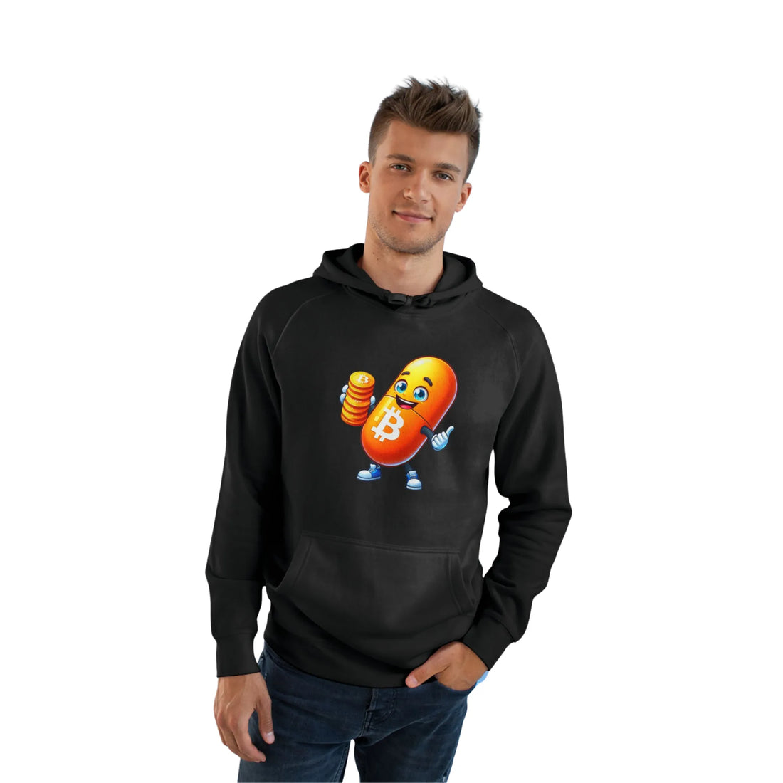 Bitcoin Your Passport to Financial Freedom Unisex Hoodie - Black - AS Colour 5101 Model Front - Bitcoin Apparel