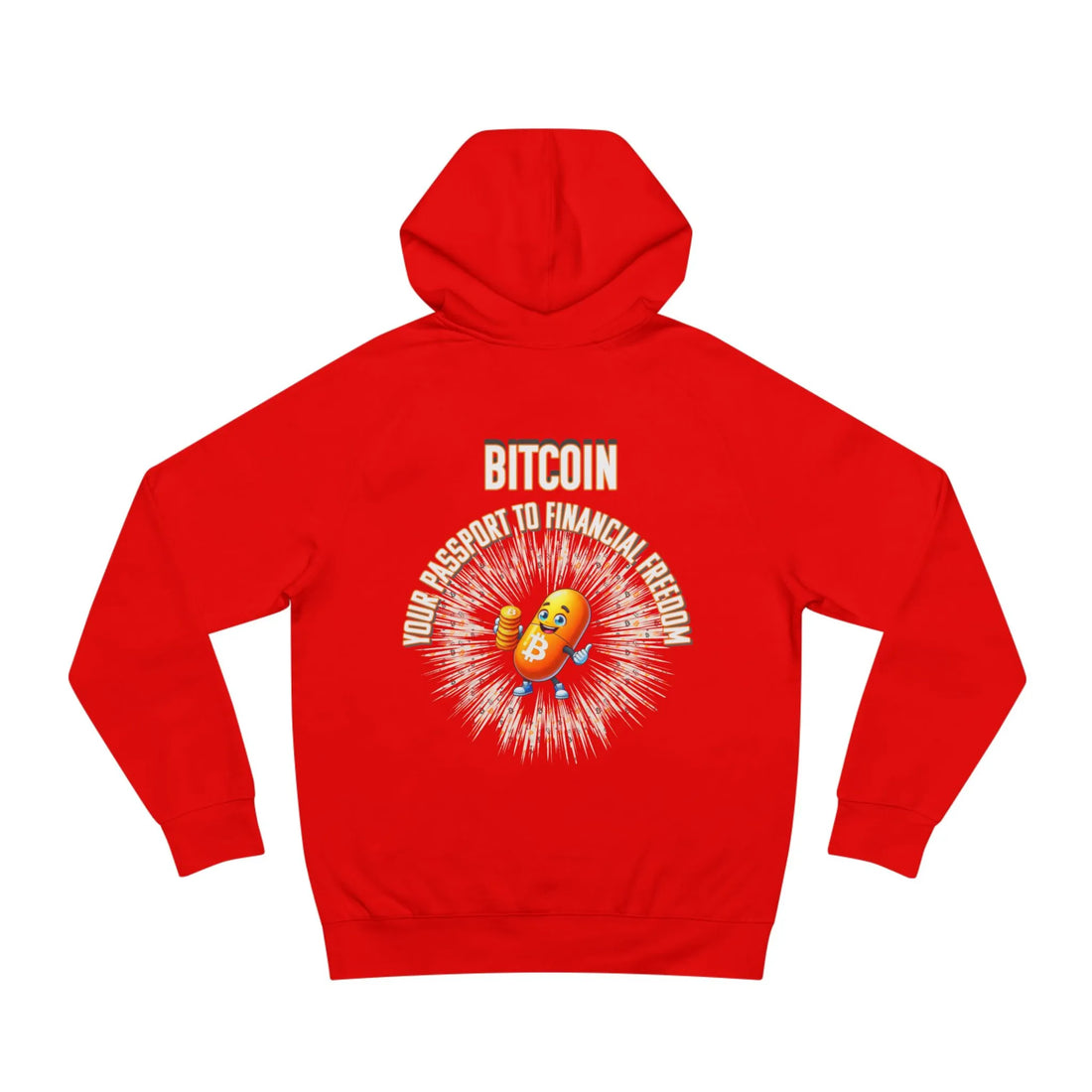 Bitcoin Your Passport to Financial Freedom Unisex Hoodie - Red - AS Colour 5101 Flat Rear Print - Bitcoin Merch