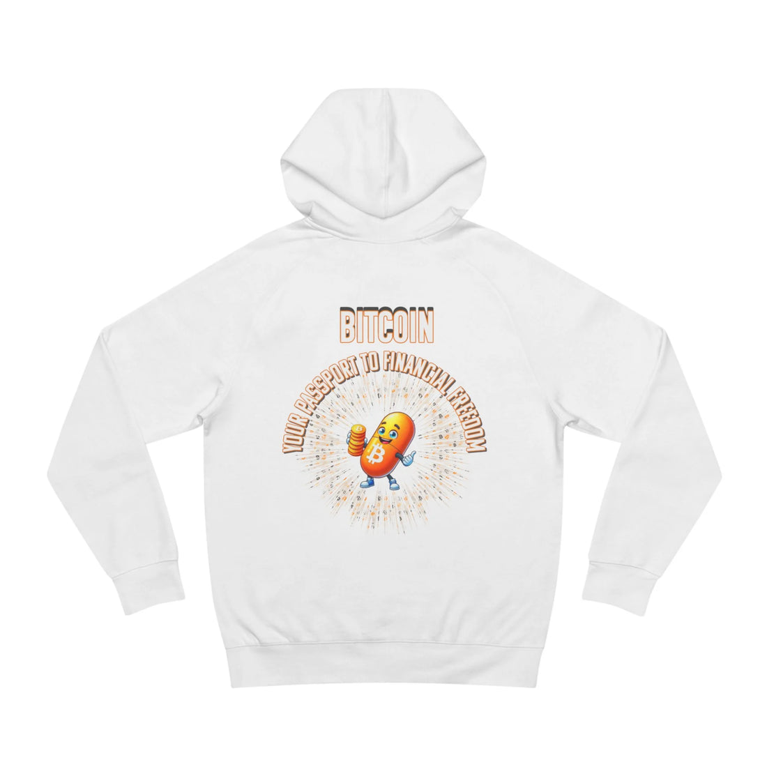 Bitcoin Your Passport to Financial Freedom Unisex Hoodie - White - AS Colour 5101 Flat Rear Graphic - Bitcoin Apparel