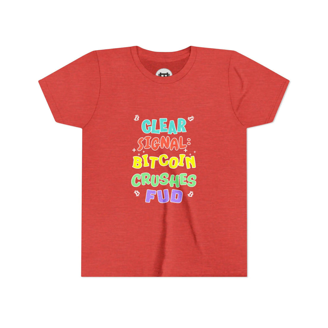 Clear Signal Bitcoin Crushes FUD Youth T-Shirt - Heather Red - Bella Canvas 3001Y Flat Design - Bitcoin Apparel