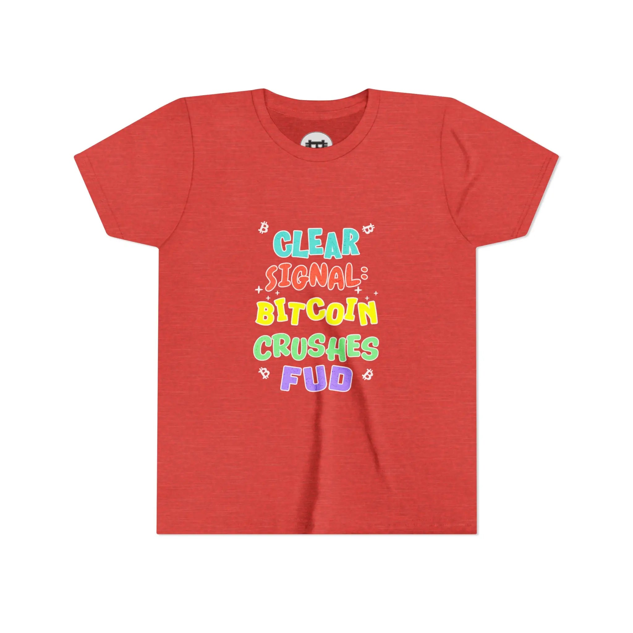 Clear Signal Bitcoin Crushes FUD Youth T-Shirt - Heather Red - Bella Canvas 3001Y Flat Design - Bitcoin Apparel