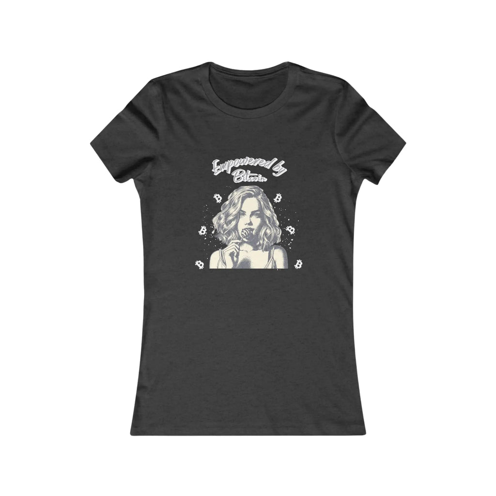 Empowered by Bitcoin Womens Tee - Dark Grey Heather - Bella Canvas 6004 Slim Fit Flat View - Modern Bitcoin Wear