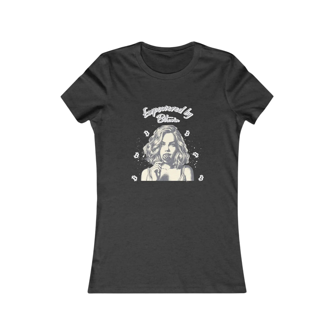 Empowered by Bitcoin Womens Tee - Dark Grey Heather - Bella Canvas 6004 Slim Fit Flat View - Modern Bitcoin Wear