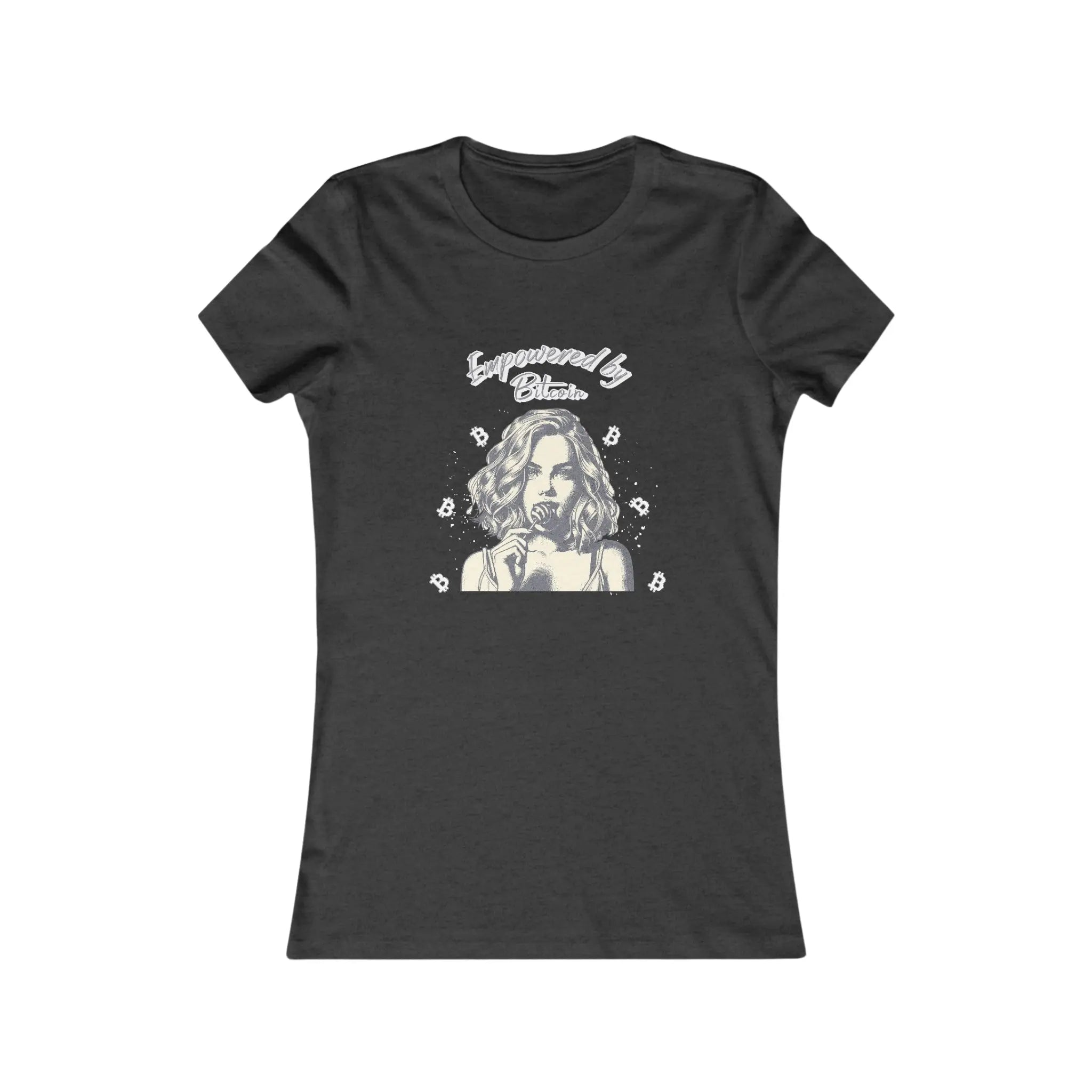 Empowered by Bitcoin Womens Tee - Dark Grey Heather - Bella Canvas 6004 Slim Fit Flat View - Modern Bitcoin Wear