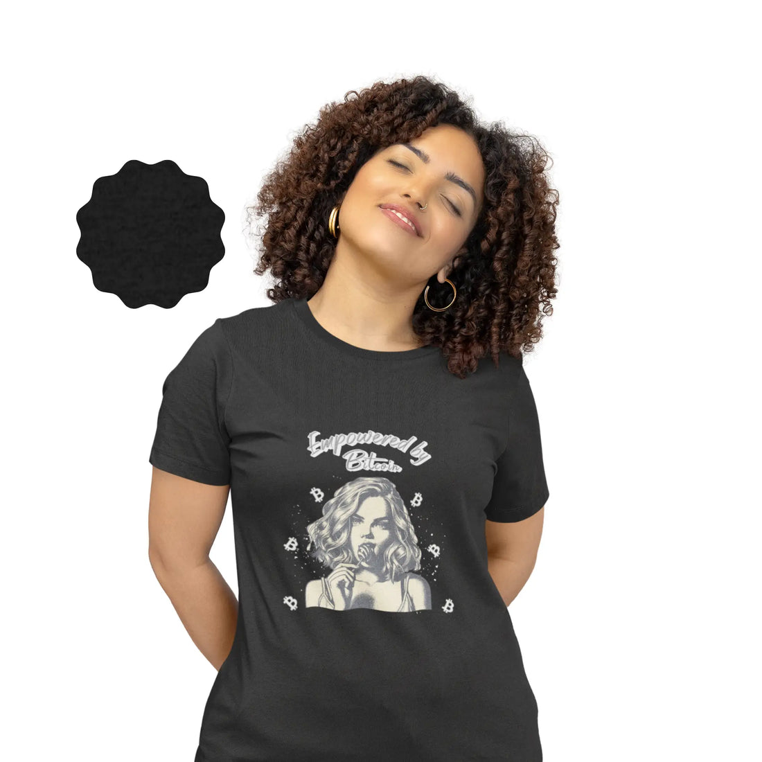 Empowered by Bitcoin Womens Tee - Dark Grey Heather - Bella Canvas 6004 Slim Fit Model Front - Modern Bitcoin Wear