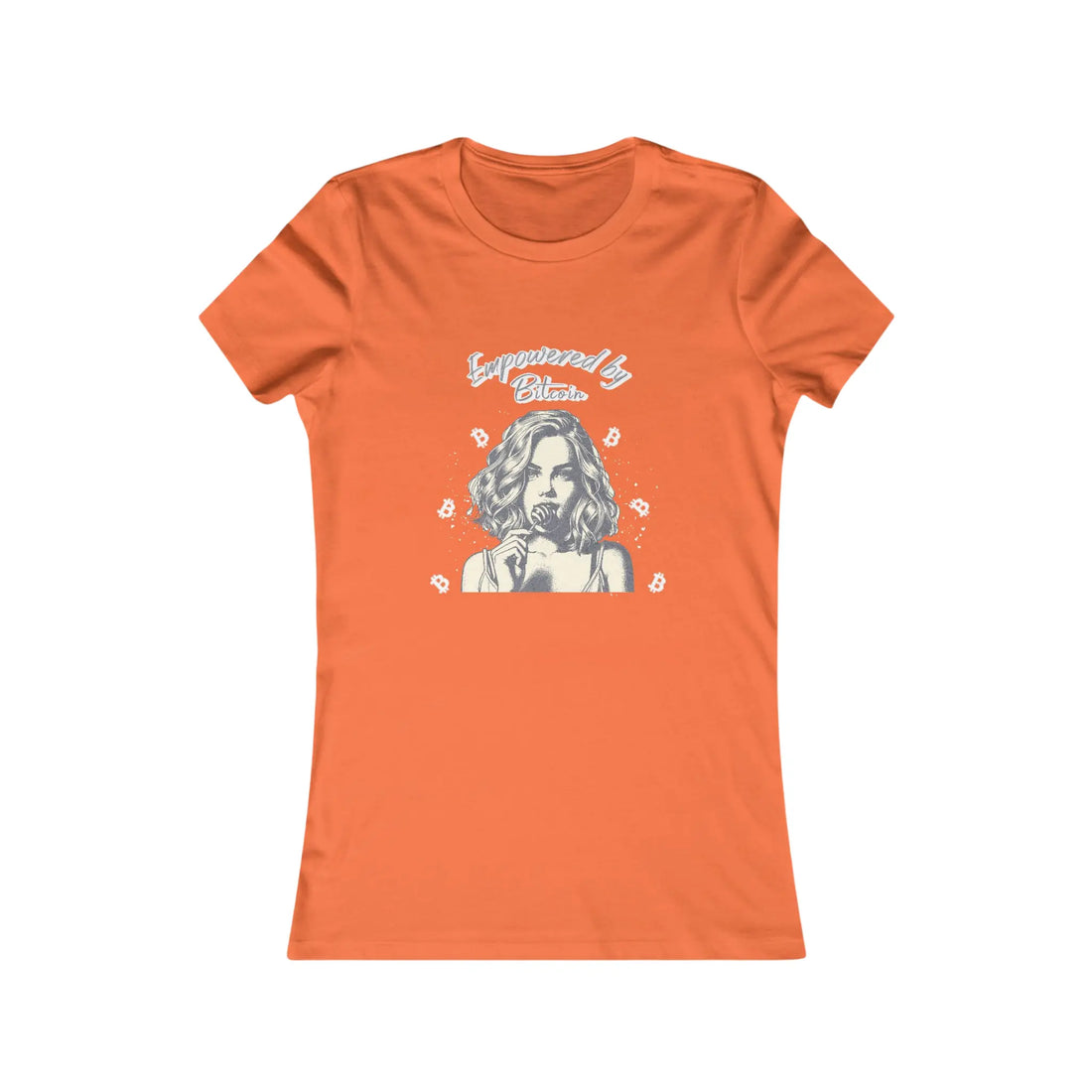 Empowered by Bitcoin Womens Tee - Orange - Bella Canvas 6004 Slim Fit Flat View - Sovereign Bitcoin Gear