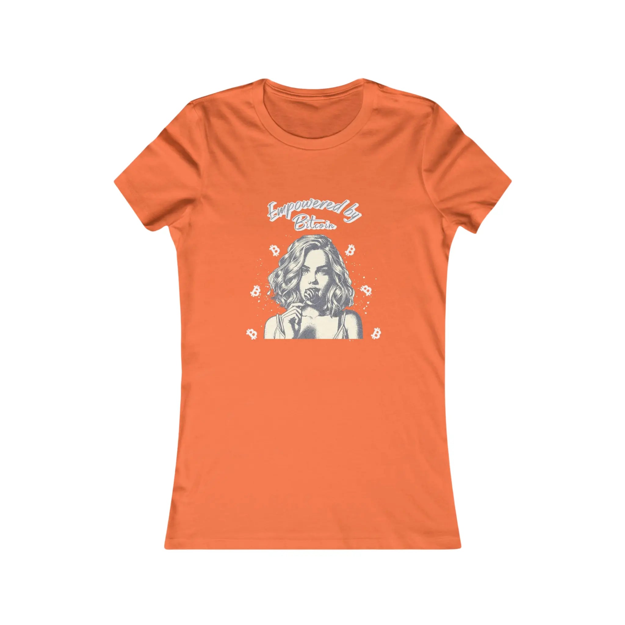 Empowered by Bitcoin Womens Tee - Orange - Bella Canvas 6004 Slim Fit Flat View - Sovereign Bitcoin Gear