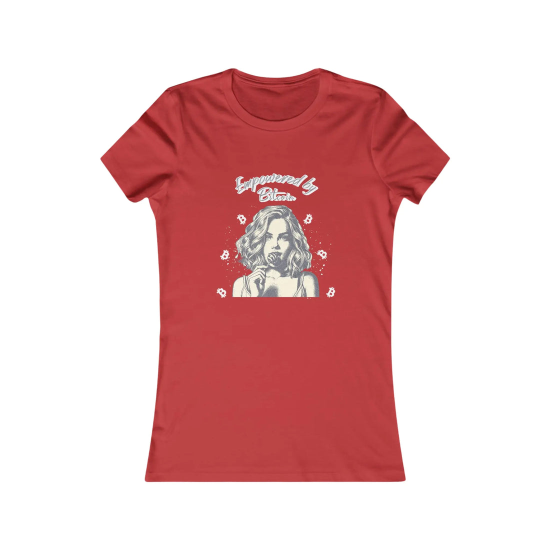 Empowered by Bitcoin Womens Tee - Red - Bella Canvas 6004 Slim Fit Flat View - Sovereign Bitcoin Gear