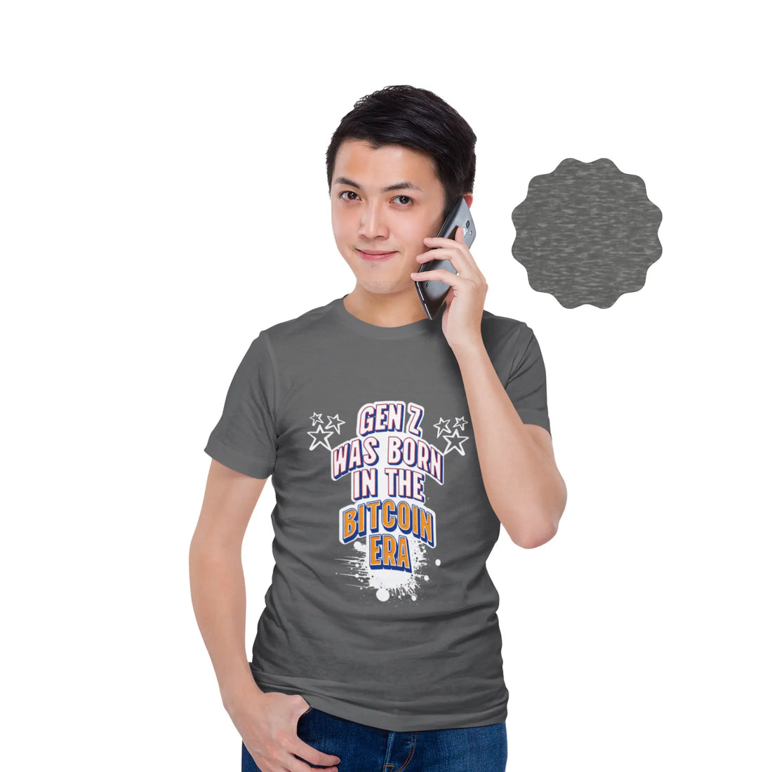 Gen Z Was Born In The Bitcoin Era Youth T-Shirt - Deep Heather - Bella Canvas 3001Y Model Front - Bitcoin Apparel