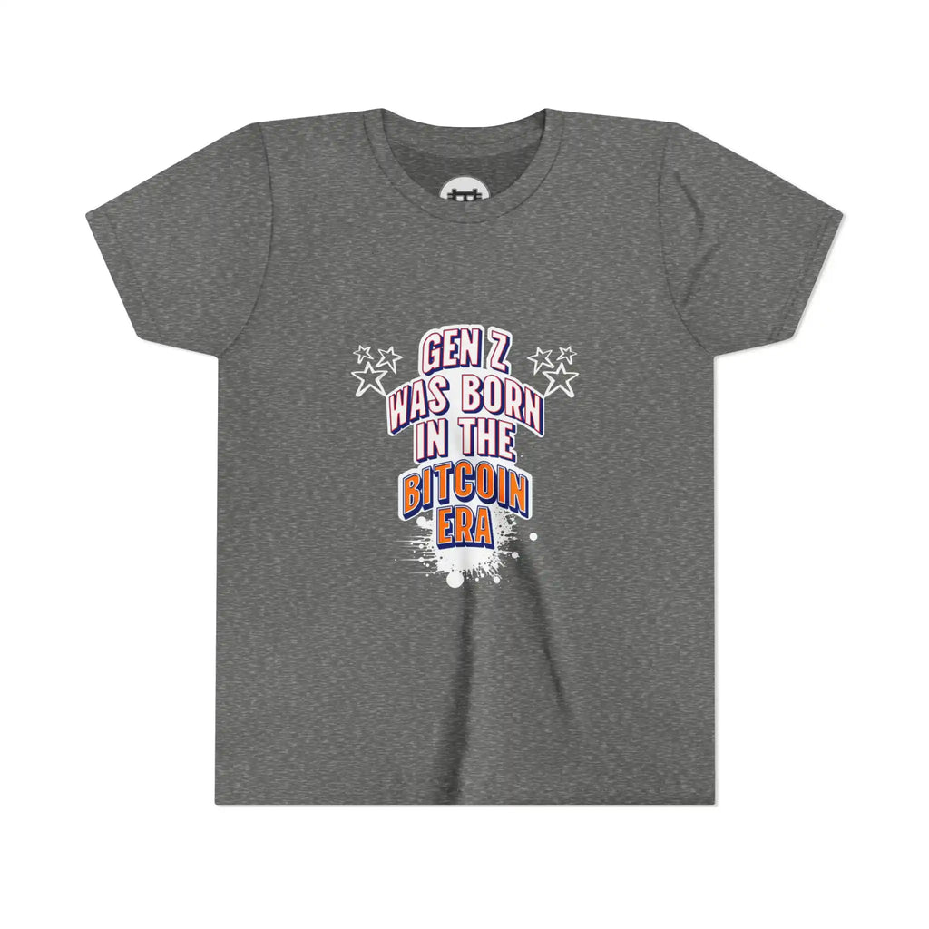 Gen Z Was Born In The Bitcoin Era Youth T-Shirt - Deep Heather - Bella Canvas 3001Y Flat View - Bitcoin Apparel
