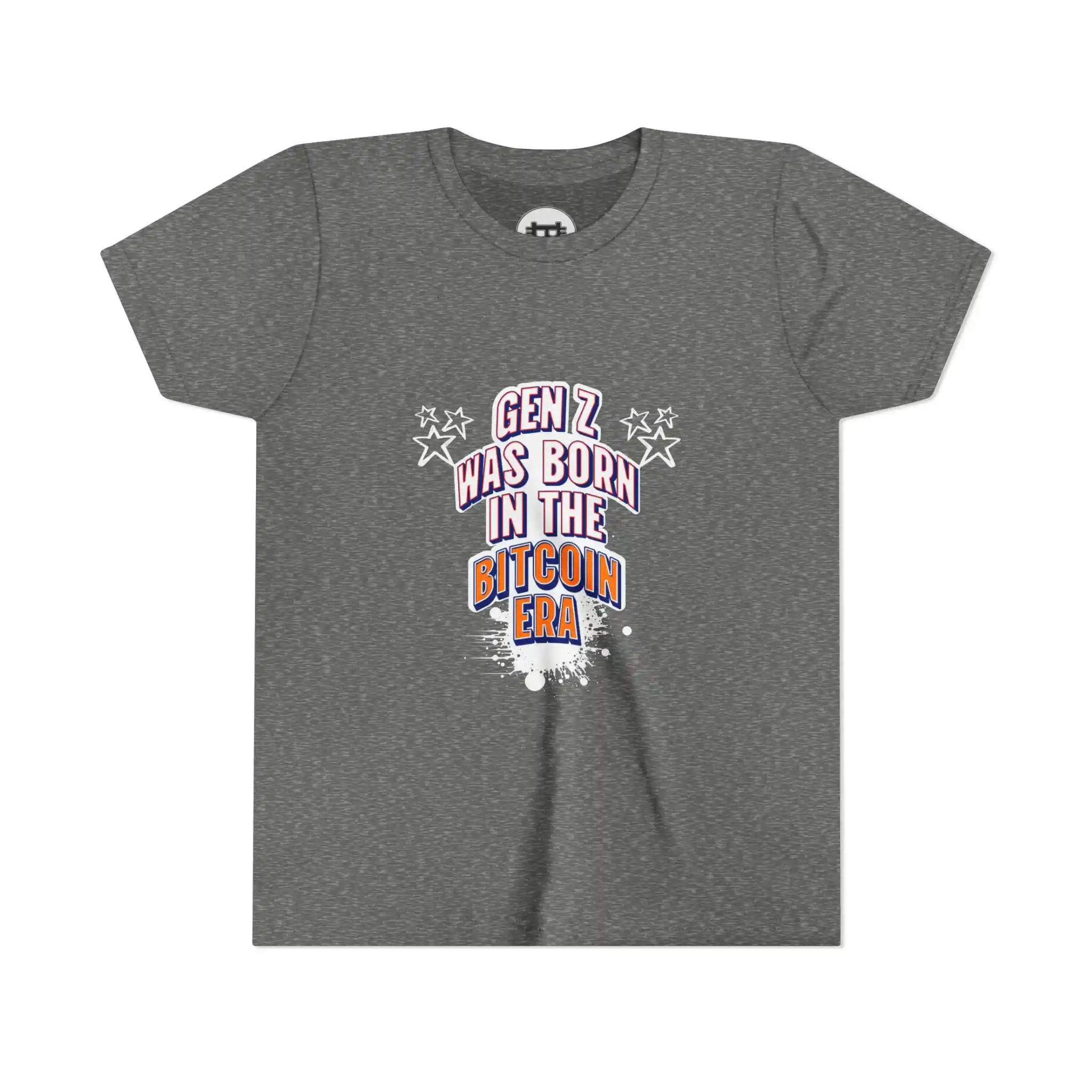 Gen Z Was Born In The Bitcoin Era Youth T-Shirt - Deep Heather - Bella Canvas 3001Y Flat View - Bitcoin Apparel