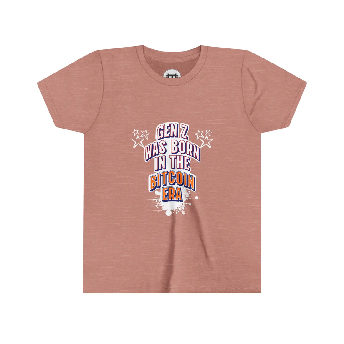 Gen Z Was Born In The Bitcoin Era Youth T-Shirt - Heather Mauve - Bella Canvas 3001Y Flat Design View - Bitcoin Apparel