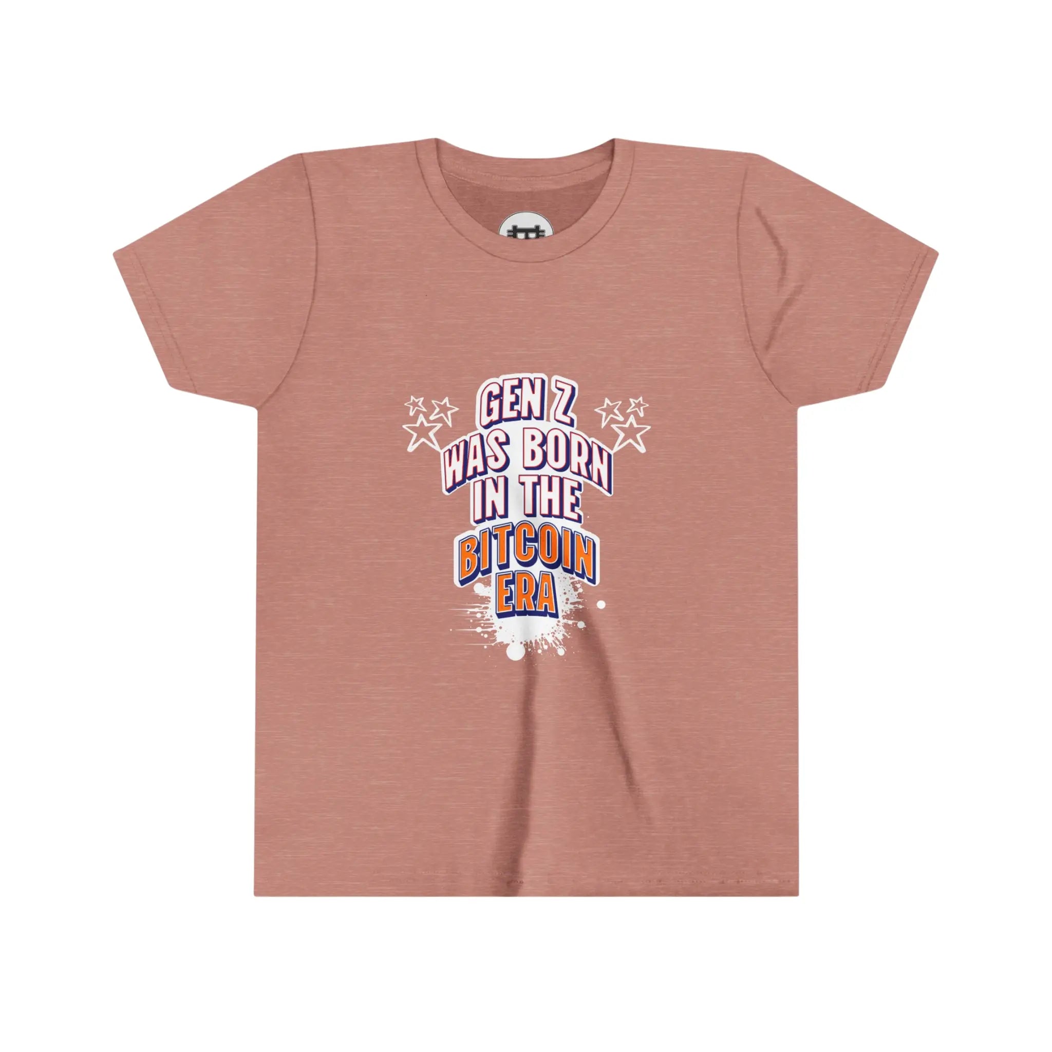 Gen Z Was Born In The Bitcoin Era Youth T-Shirt - Heather Mauve - Bella Canvas 3001Y Flat Design View - Bitcoin Apparel