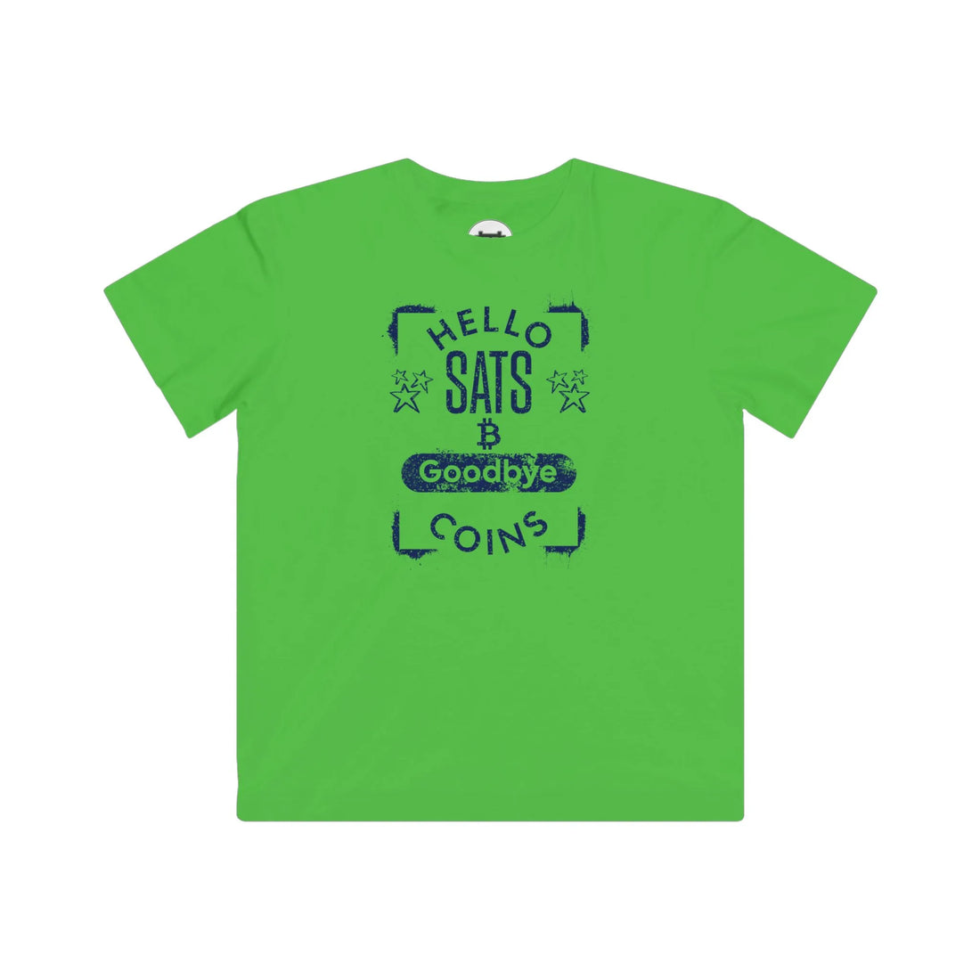 Hello Sats Goodbye Coins Kids T-Shirt - Apple - LAT 6101 Flat Design View - Sovereign Bitcoin Apparel