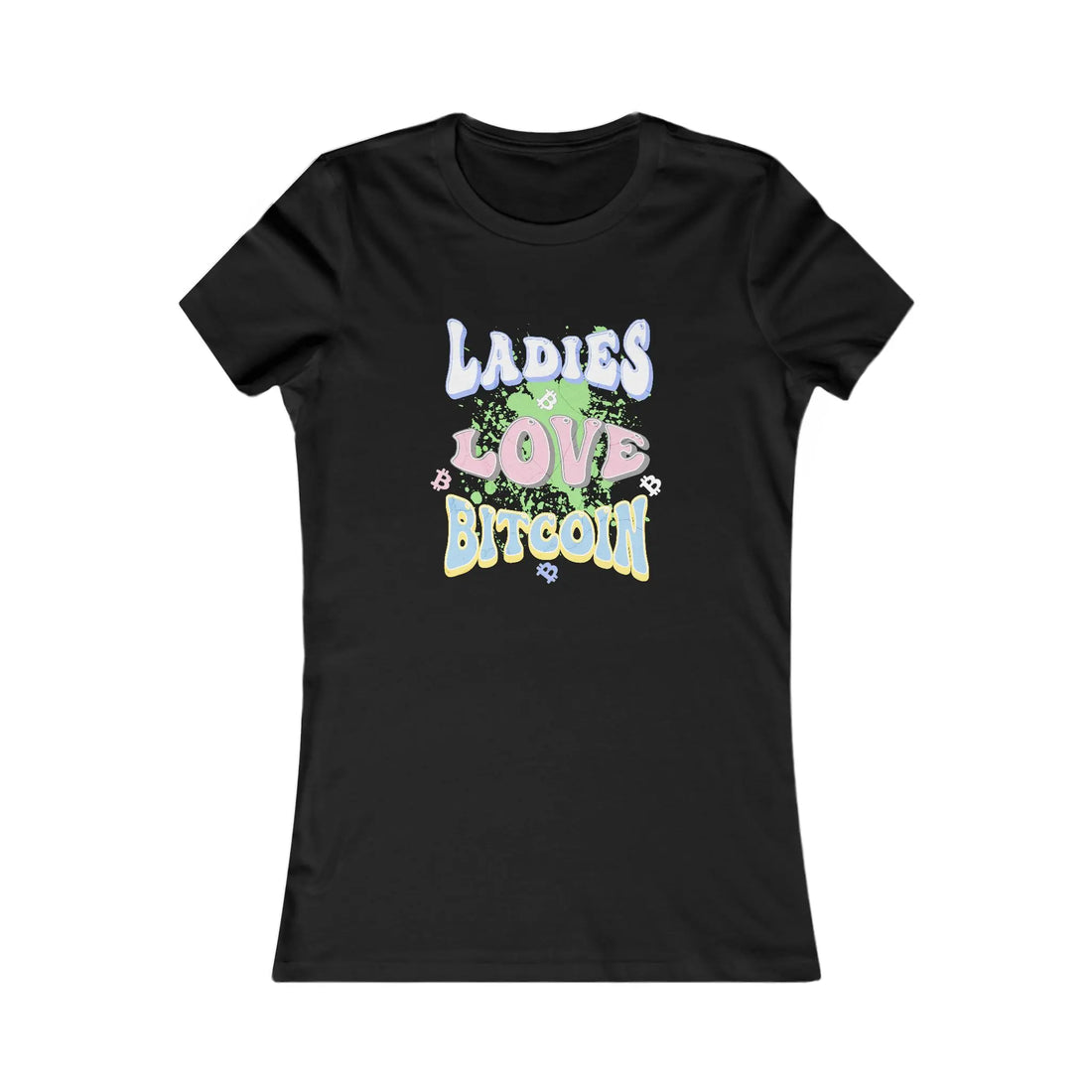 Ladies Love Bitcoin Womens Tee - Black - Bella Canvas 6004 Slim Fit Flat Design View - Modern Bitcoin Wear