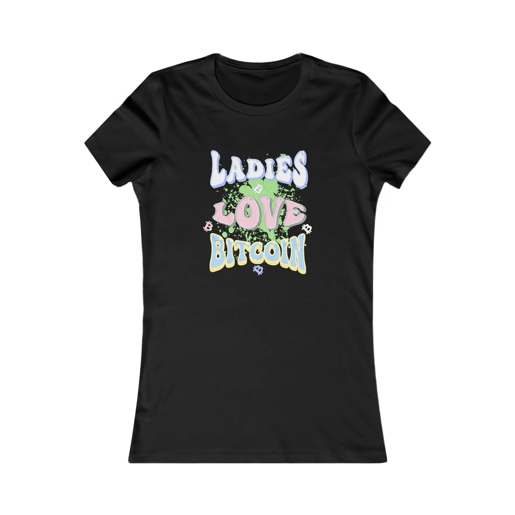 Ladies Love Bitcoin Womens Tee - Black - Bella Canvas 6004 Slim Fit Flat Design View - Modern Bitcoin Wear
