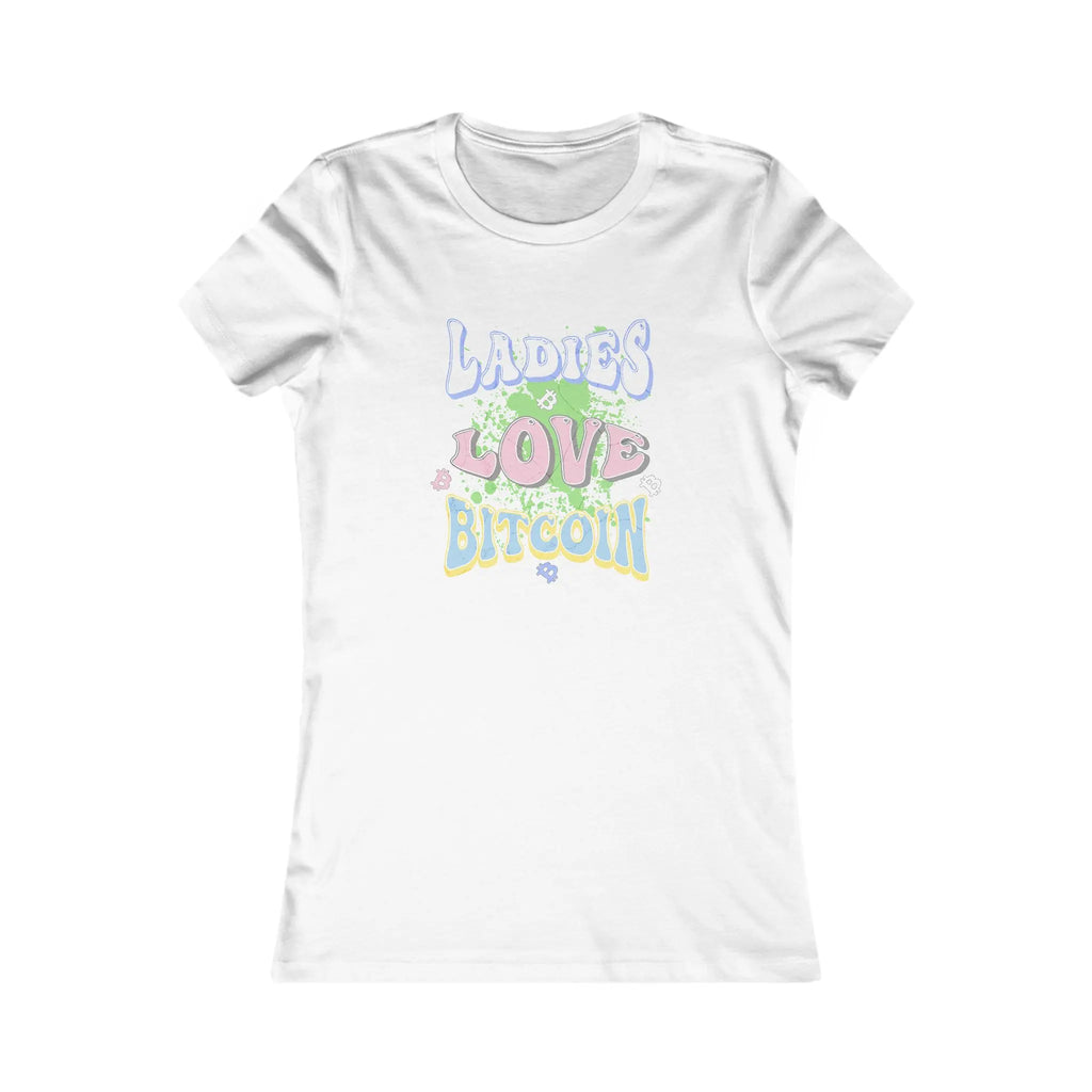 Ladies Love Bitcoin Womens Tee - White - Bella Canvas 6004 Slim Fit Flat Design View - Sovereign Bitcoin Gear