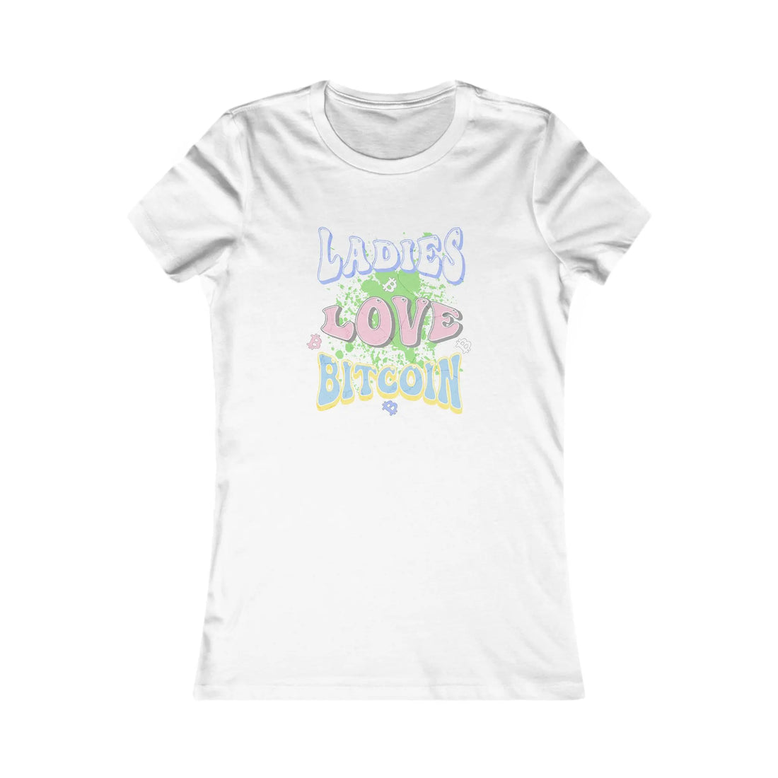 Ladies Love Bitcoin Womens Tee - White - Bella Canvas 6004 Slim Fit Flat Design View - Sovereign Bitcoin Gear