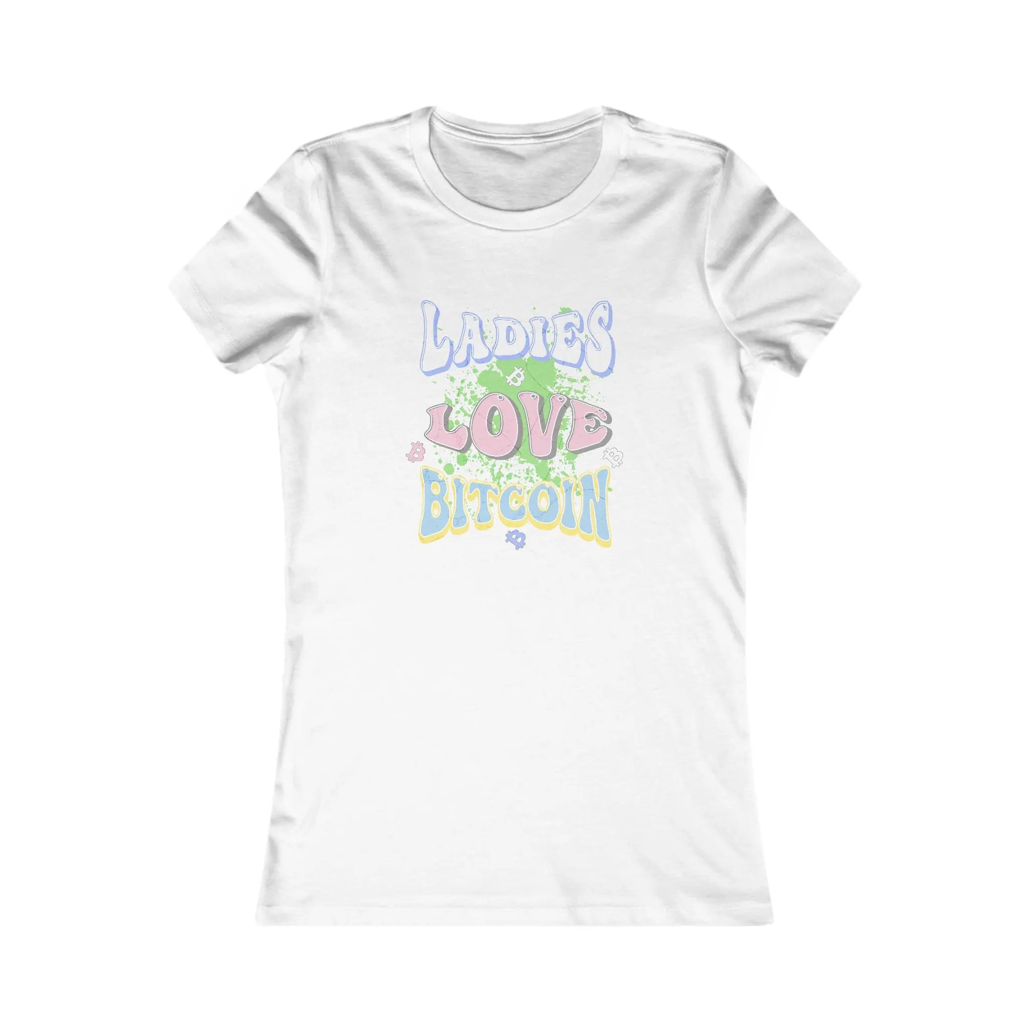 Ladies Love Bitcoin Womens Tee - White - Bella Canvas 6004 Slim Fit Flat Design View - Sovereign Bitcoin Gear
