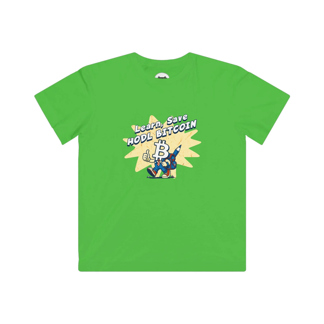 Learn Save Hodl Bitcoin Kids T-Shirt - Apple - LAT 6101 Flat Design View - Sovereign Bitcoin Gear