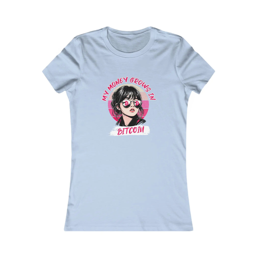 My Money Grows In Bitcoin Womens Tee - Baby Blue - Bella Canvas 6004 Slim Fit Flat View - Bitcoin Apparel