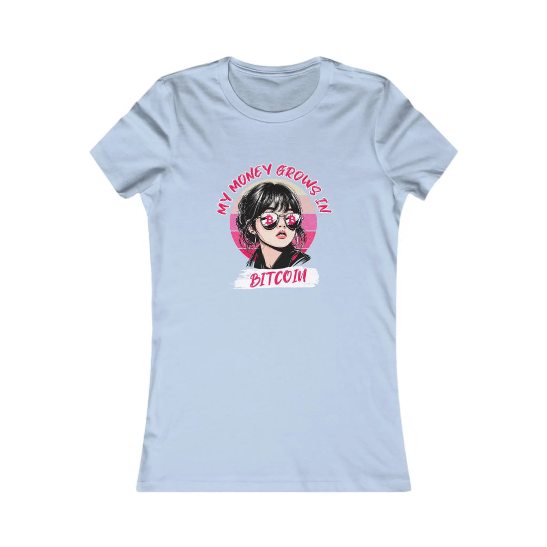 My Money Grows In Bitcoin Womens Tee - Baby Blue - Bella Canvas 6004 Slim Fit Flat View - Bitcoin Apparel