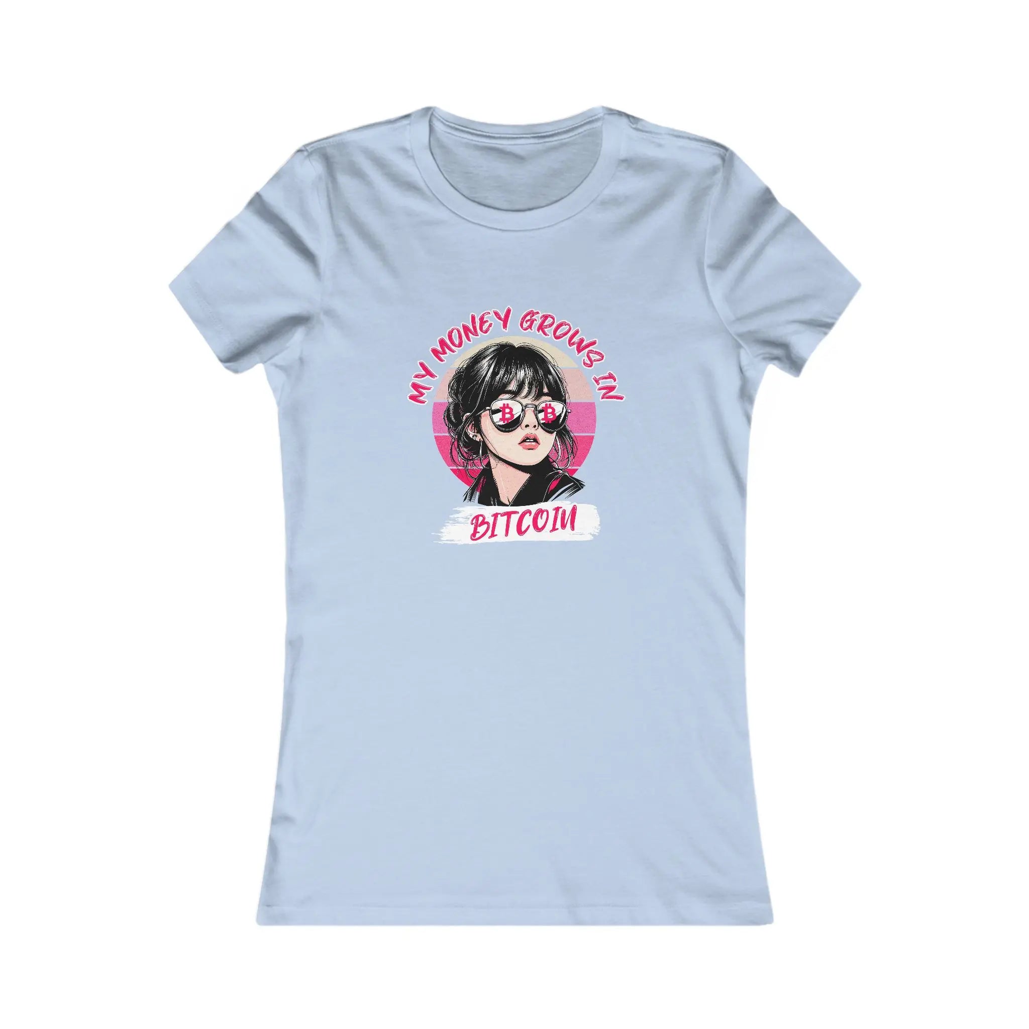 My Money Grows In Bitcoin Womens Tee - Baby Blue - Bella Canvas 6004 Slim Fit Flat View - Bitcoin Apparel