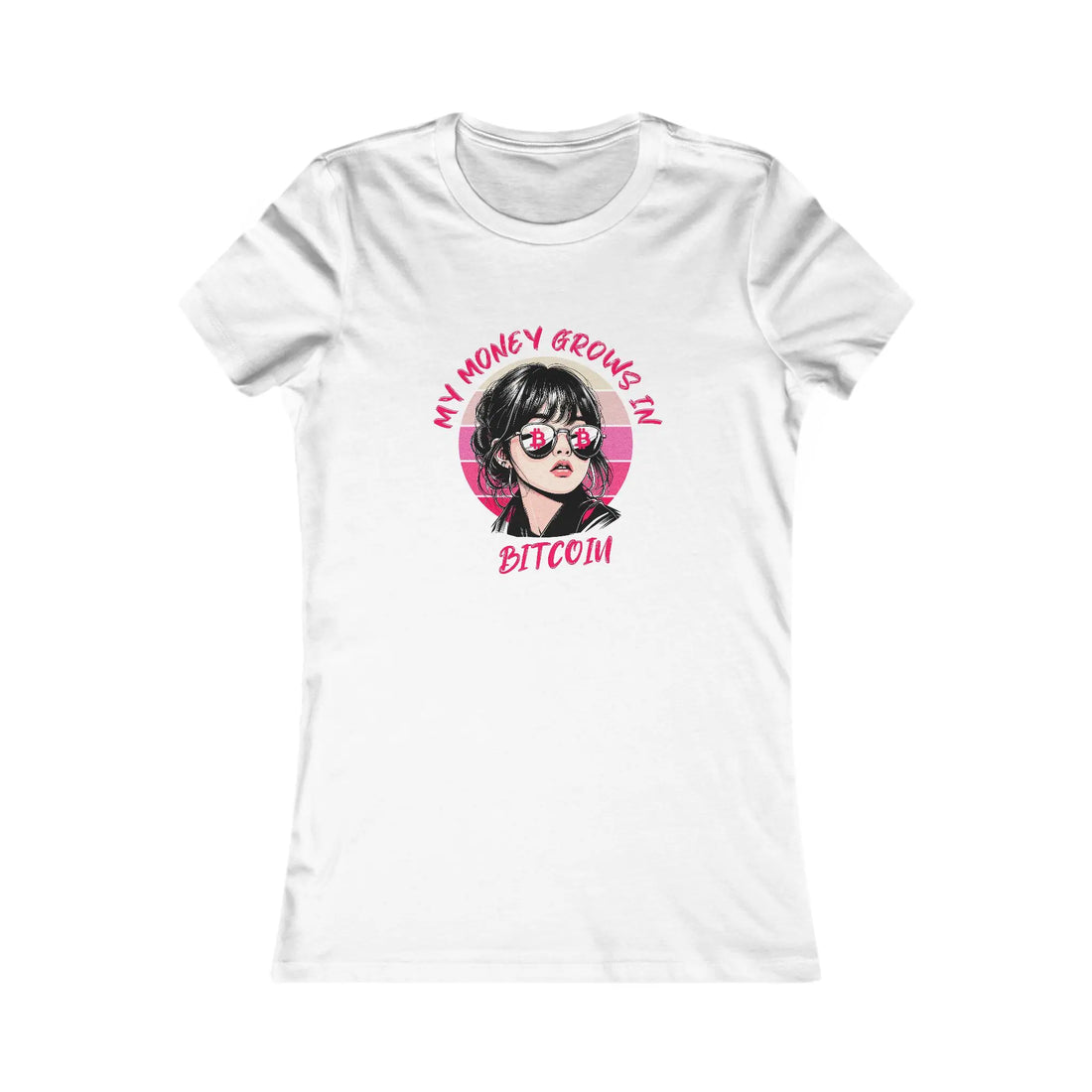My Money Grows In Bitcoin Womens Tee - White - Bella Canvas 6004 Slim Fit Flat Design View - Bitcoin Merch