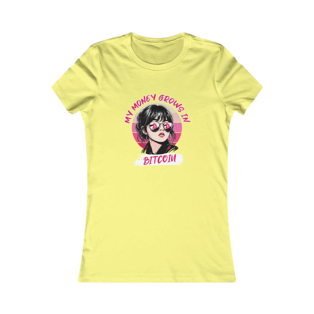 My Money Grows In Bitcoin Womens Tee - Yellow - Bella Canvas 6004 Slim Fit Flat Design View - Bitcoin Apparel