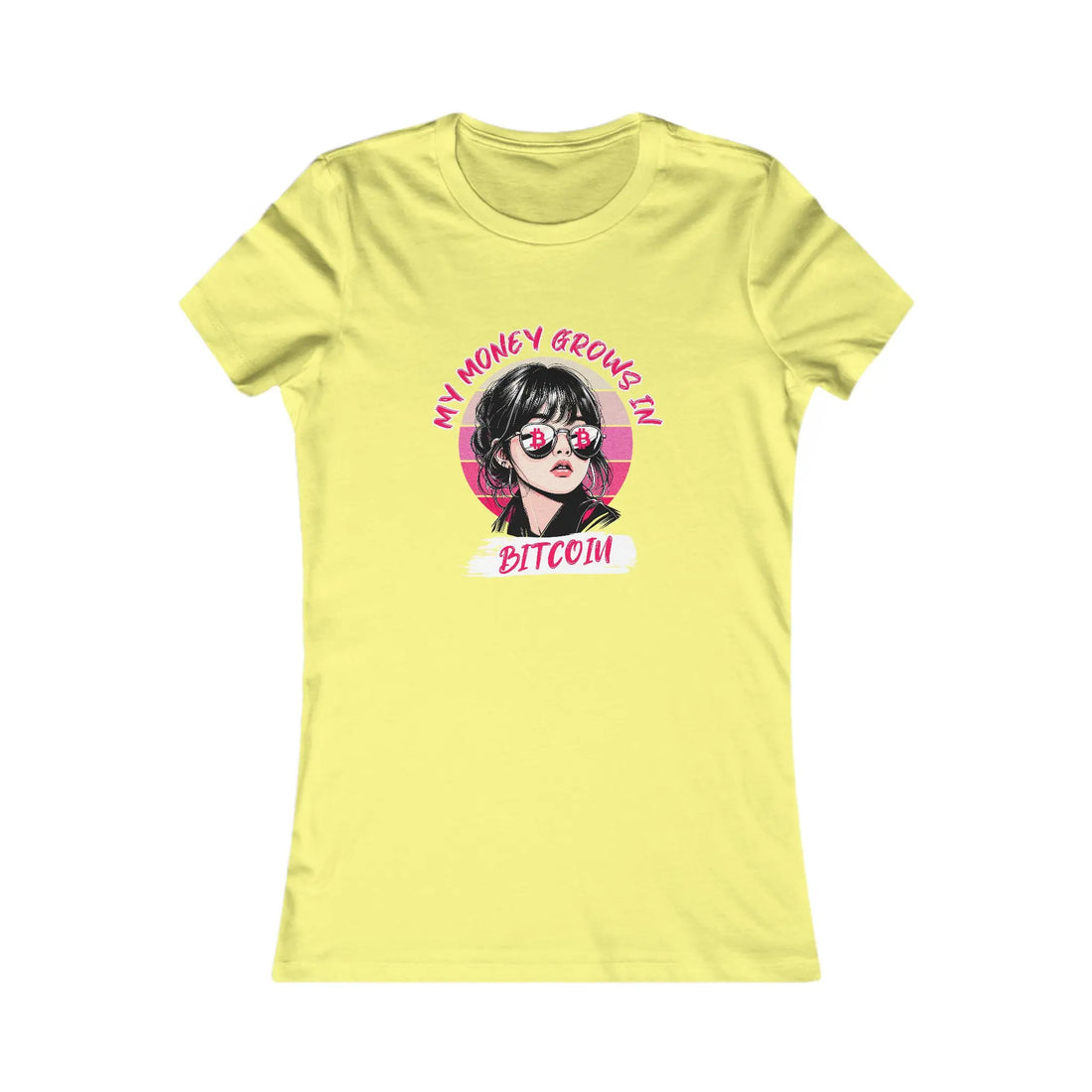 My Money Grows In Bitcoin Womens Tee - Yellow - Bella Canvas 6004 Slim Fit Flat Design View - Bitcoin Apparel