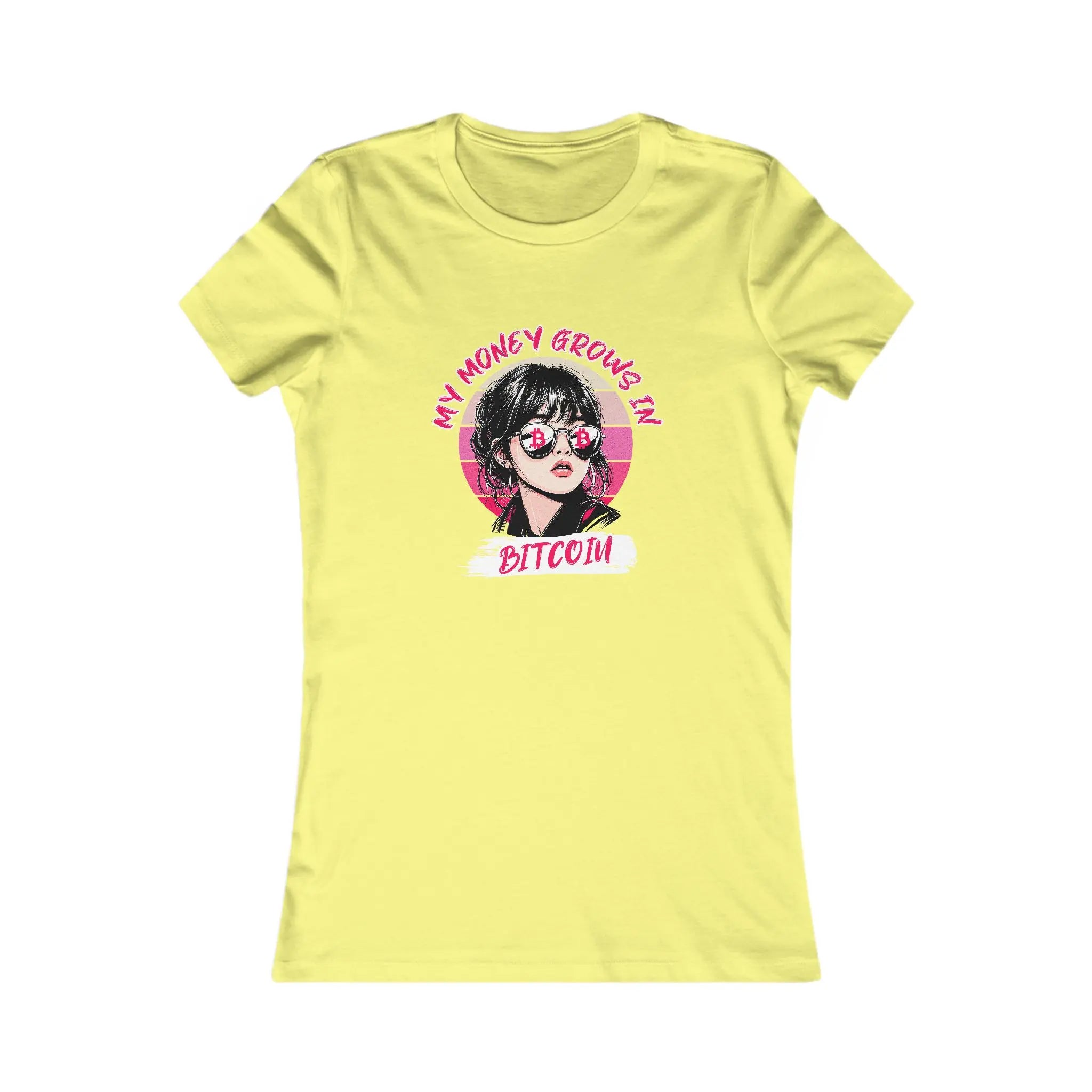 My Money Grows In Bitcoin Womens Tee - Yellow - Bella Canvas 6004 Slim Fit Flat Design View - Bitcoin Apparel