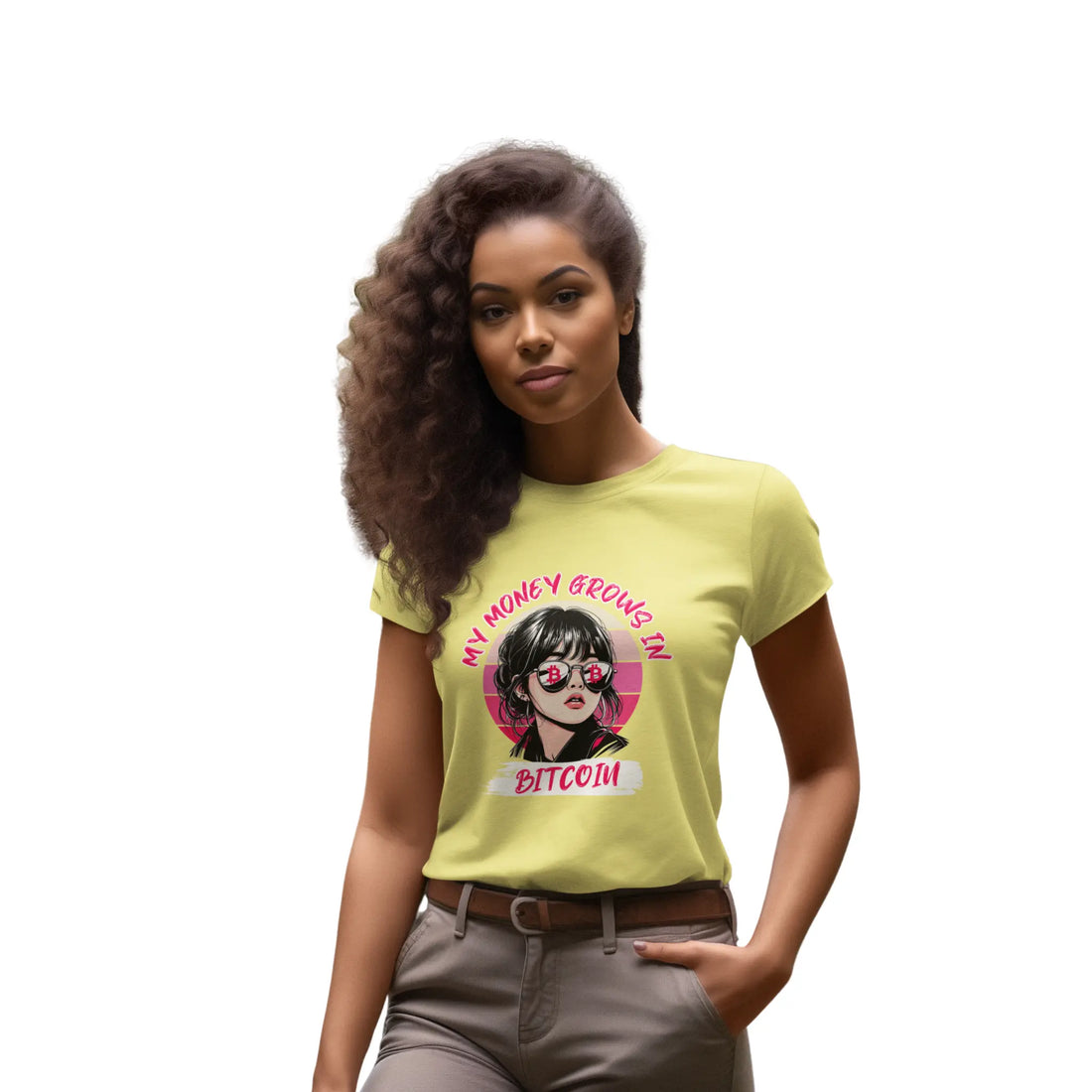 My Money Grows In Bitcoin Womens Tee - Yellow - Bella Canvas 6004 Stylish Relaxed Fit - Sovereign Bitcoin Gear