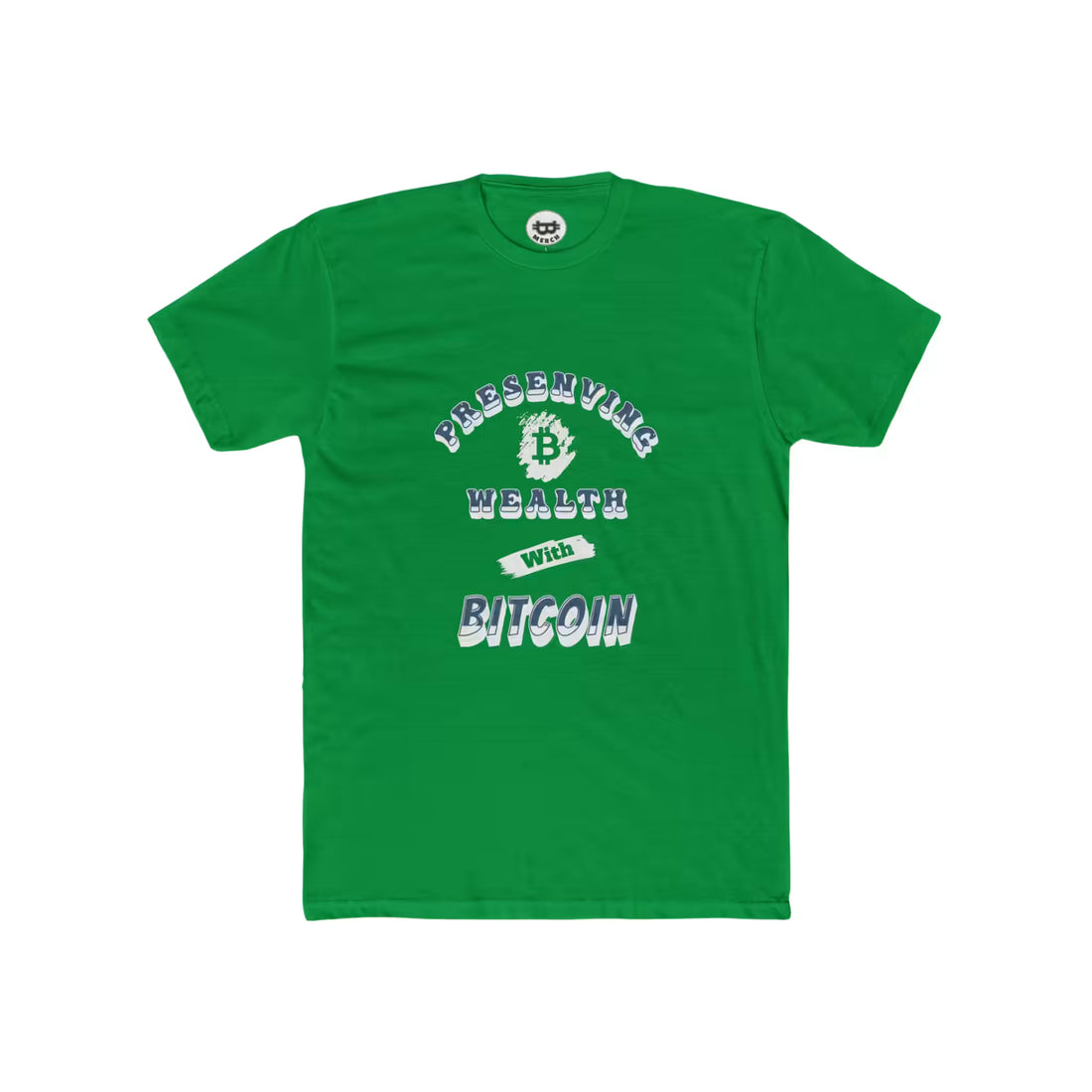 Flat lay of the solid kelly green Preserving Wealth With Bitcoin t-shirt. A Next Level 3600 staple for true HODLers.
