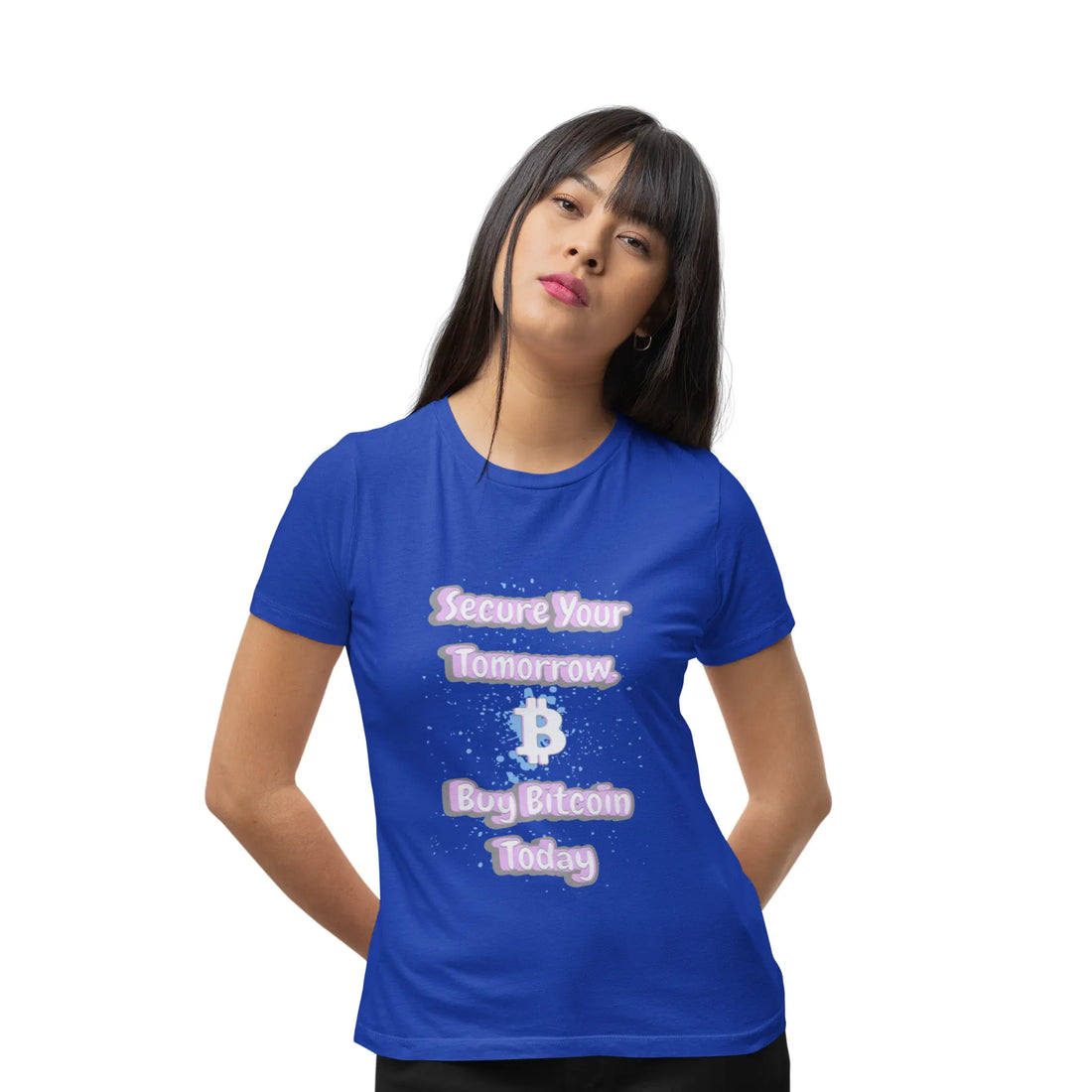 Secure Your Tomorrow Buy Bitcoin Today Womens Tee - True Royal - Bella Canvas 6400 Model Front - Bitcoin Gear