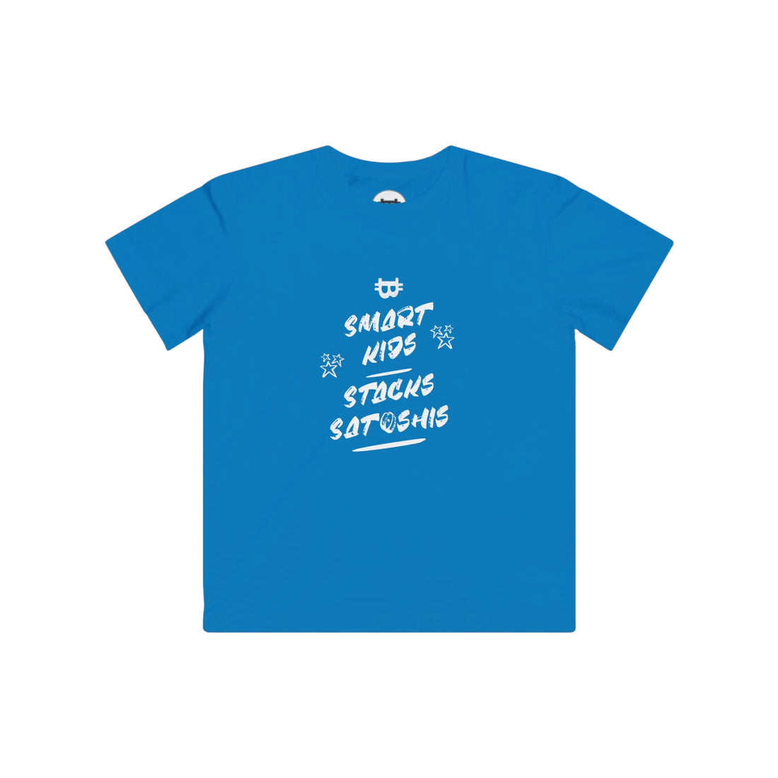 Smart Kids Stack Satoshis Kids T-Shirt - Cobalt - LAT 6101 Flat Design View - Sovereign Bitcoin Gear