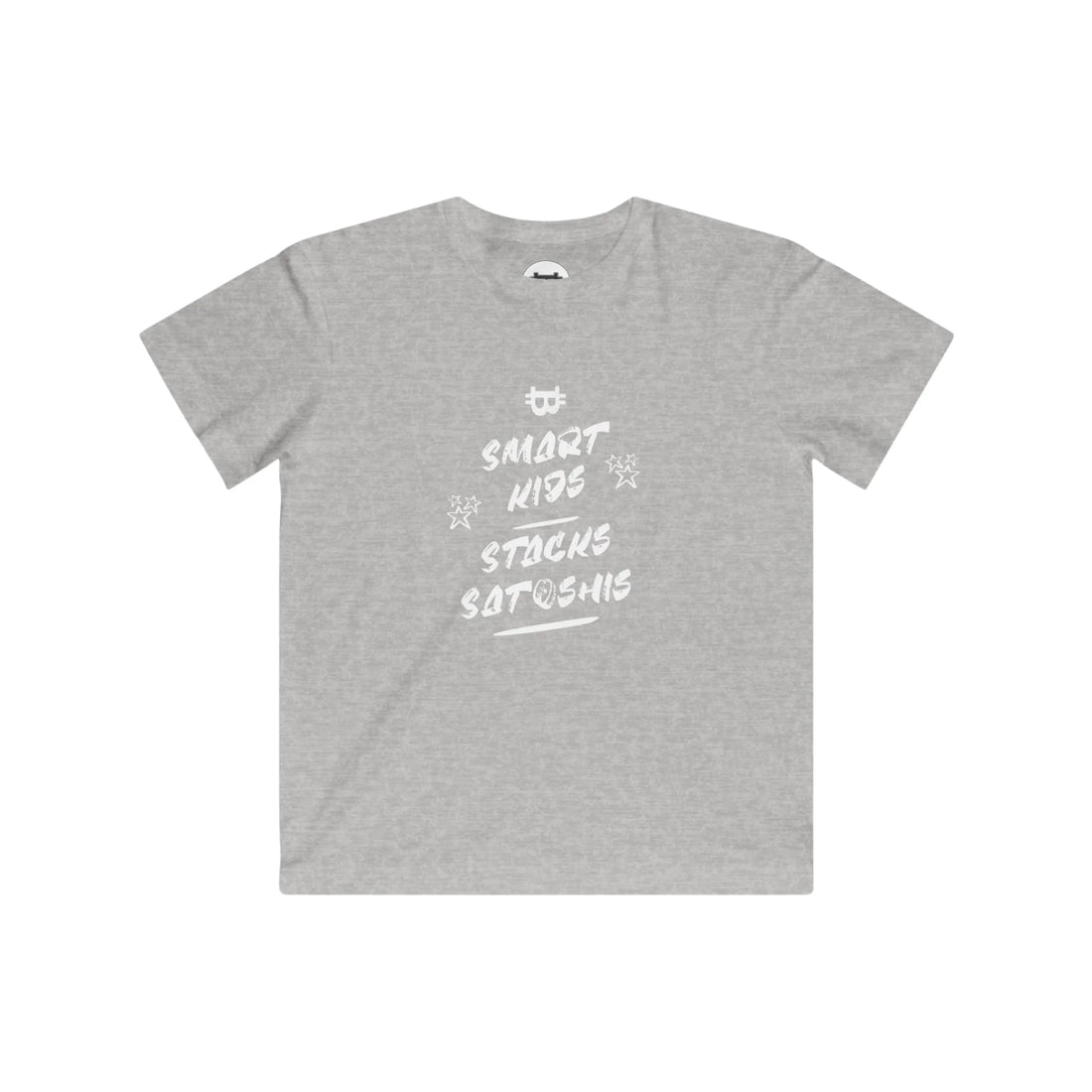 Smart Kids Stack Satoshis Kids T-Shirt - Heather - LAT 6101 Flat Design View - Sovereign Bitcoin Gear