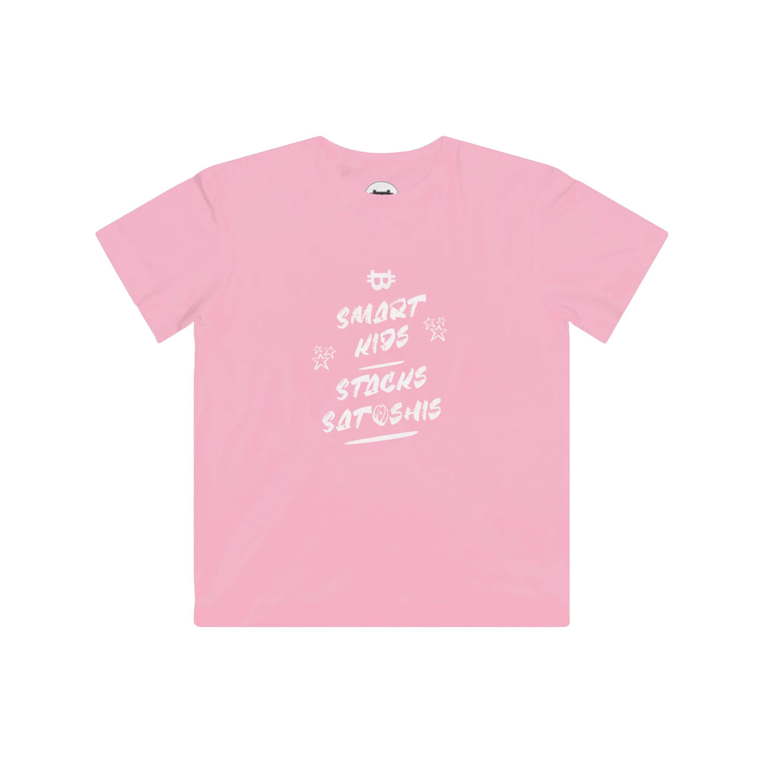 Smart Kids Stack Satoshis Kids T-Shirt - Pink - LAT 6101 Flat Design View - Modern Bitcoin Wear