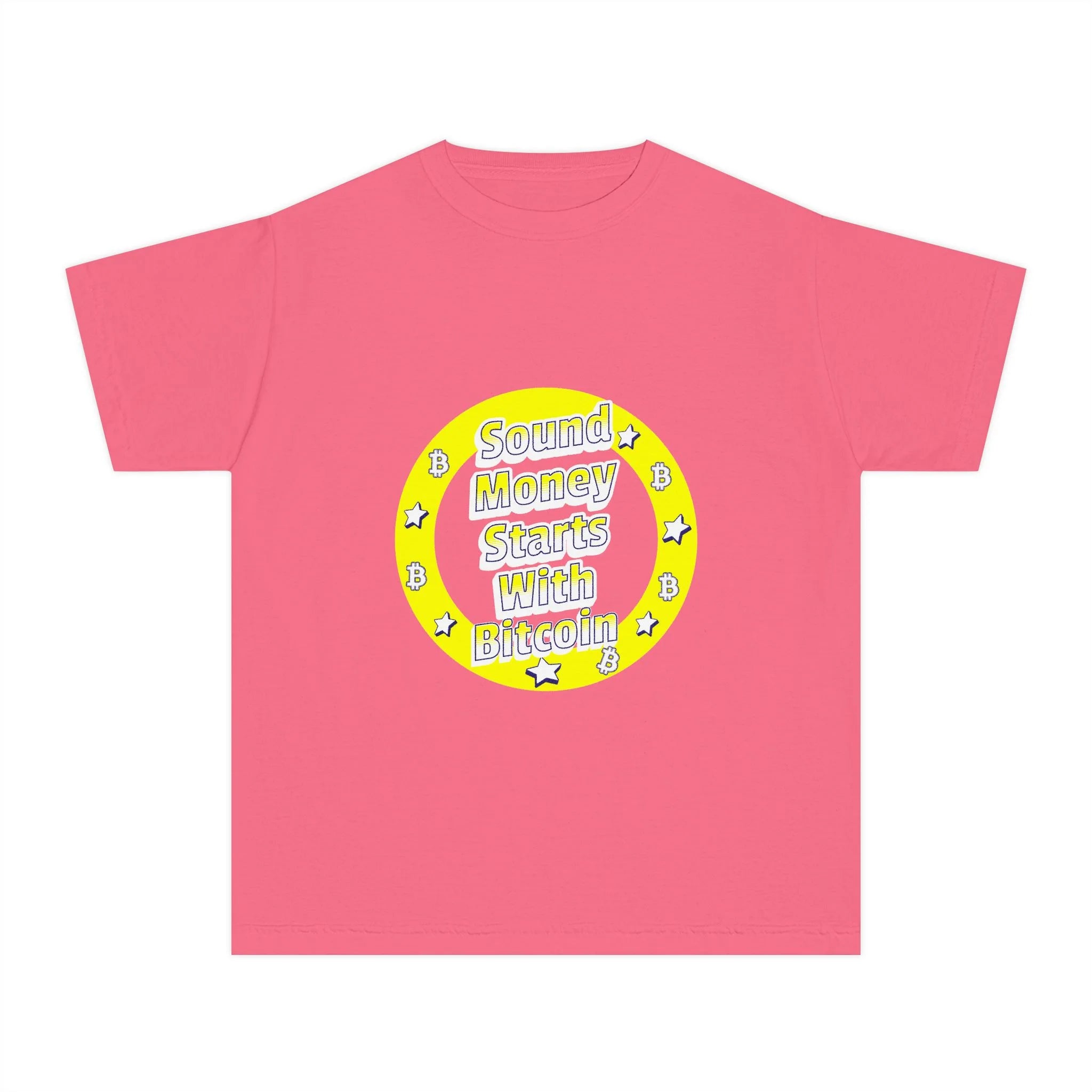 Sound Money Starts With Bitcoin Kids Tee - Crunchberry - Comfort Colors 9018 Soft Texture - Classic Bitcoin Merch