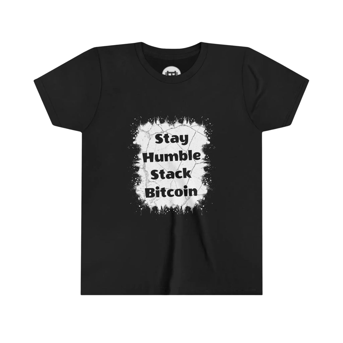 Stay Humble Stack Bitcoin Youth T-Shirt - Black - Bella Canvas 3001Y Flat Design View - Bitcoin Gear