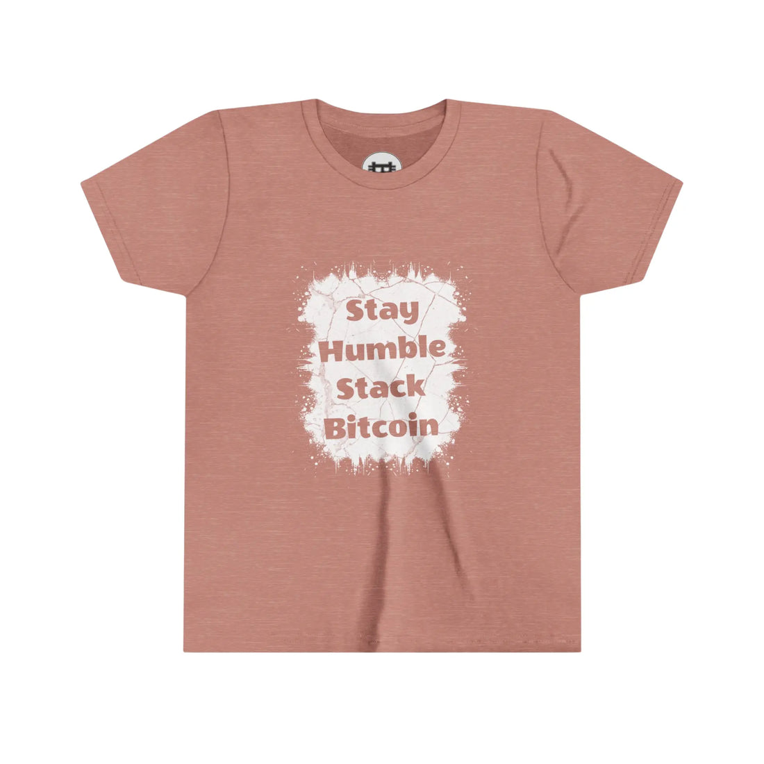 Stay Humble Stack Bitcoin Youth T-Shirt - Heather Mauve - Bella Canvas 3001Y Flat Design View - Bitcoin Gear