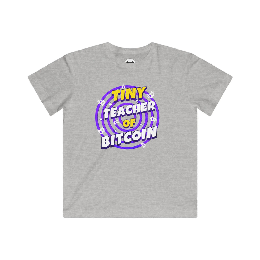 Tiny Teacher of Bitcoin Kids T-Shirt - Heather - LAT 6101 Flat Design View - Sovereign Bitcoin Apparel