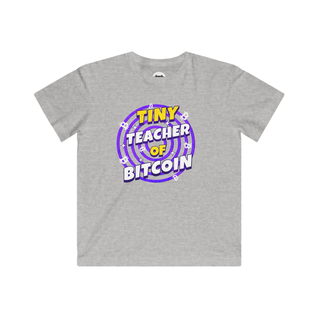 Tiny Teacher of Bitcoin Kids T-Shirt - Heather - LAT 6101 Flat Design View - Sovereign Bitcoin Apparel