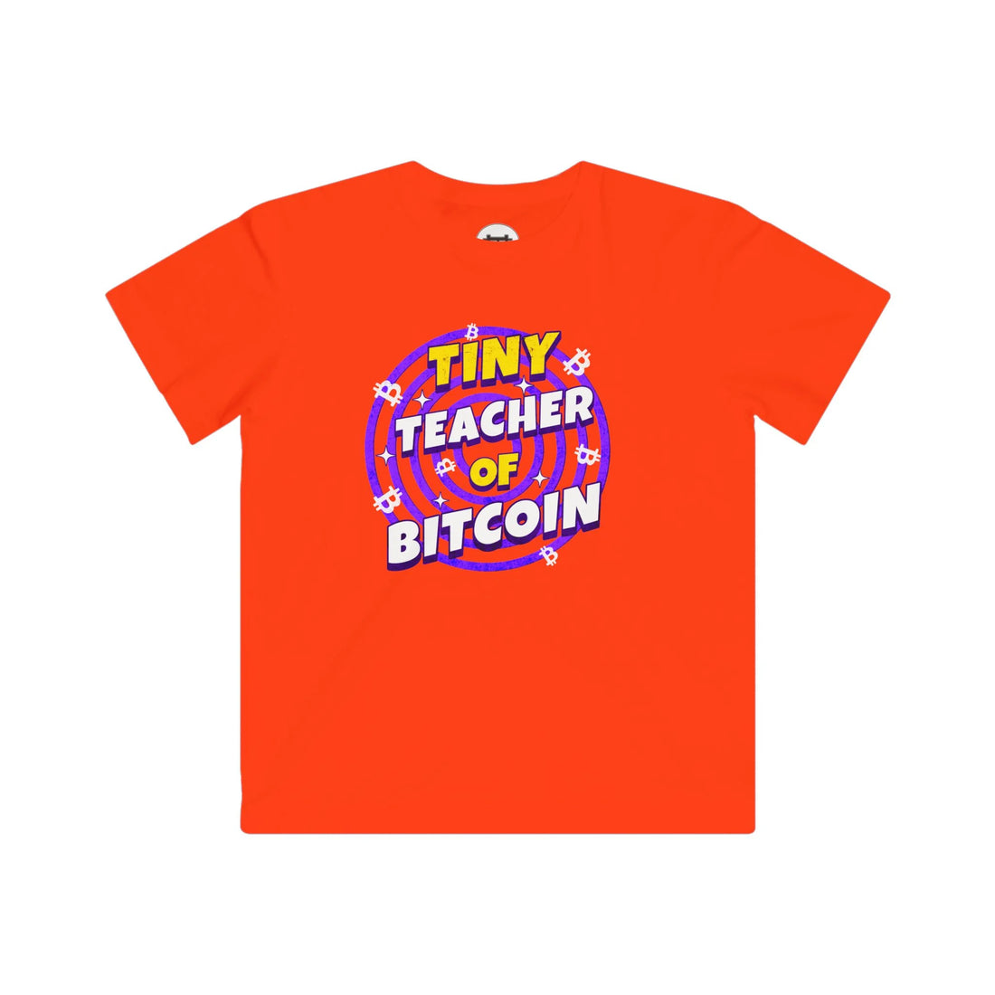 Tiny Teacher of Bitcoin Kids T-Shirt - Orange - LAT 6101 Flat Design View - Classic Bitcoin Merch
