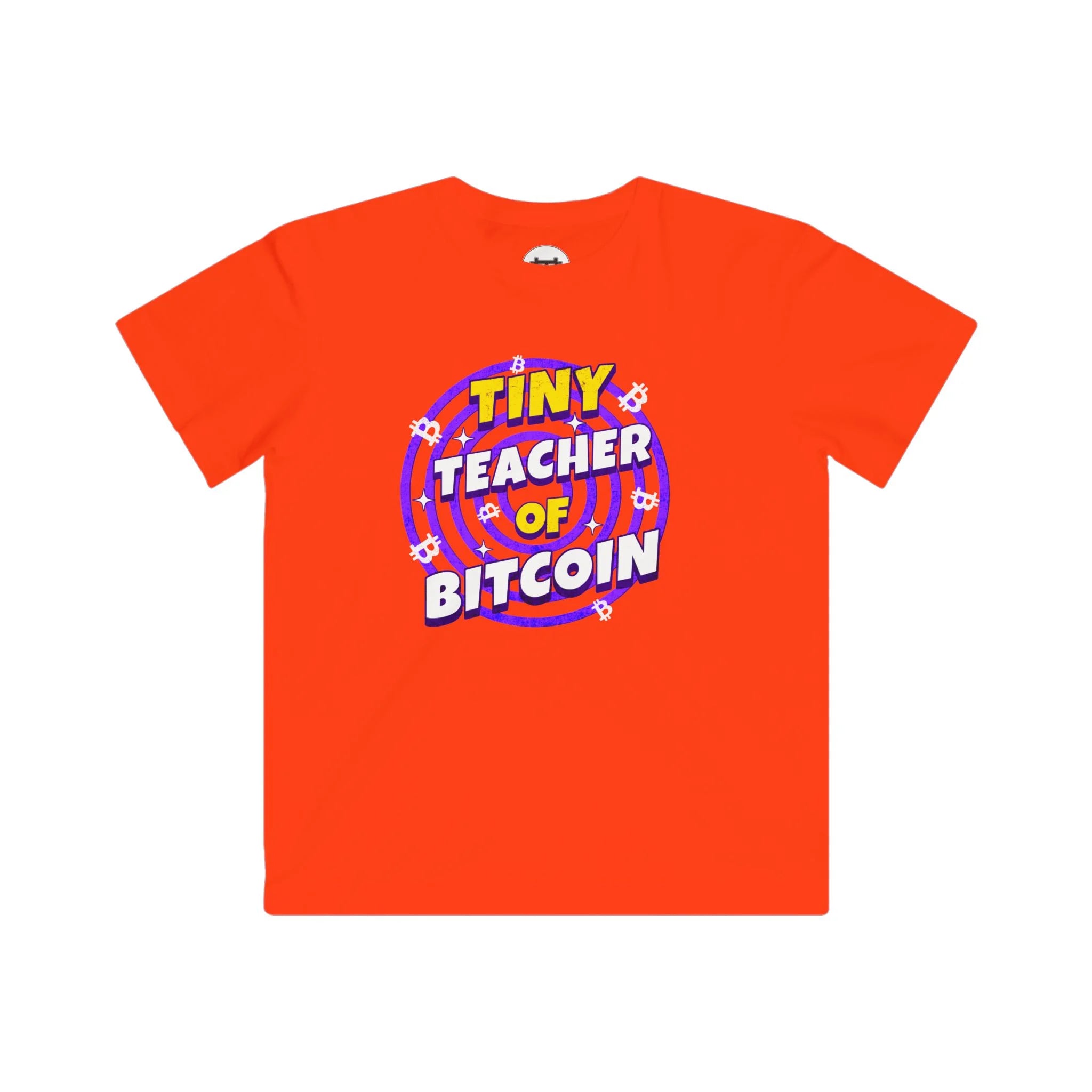 Tiny Teacher of Bitcoin Kids T-Shirt - Orange - LAT 6101 Flat Design View - Classic Bitcoin Merch