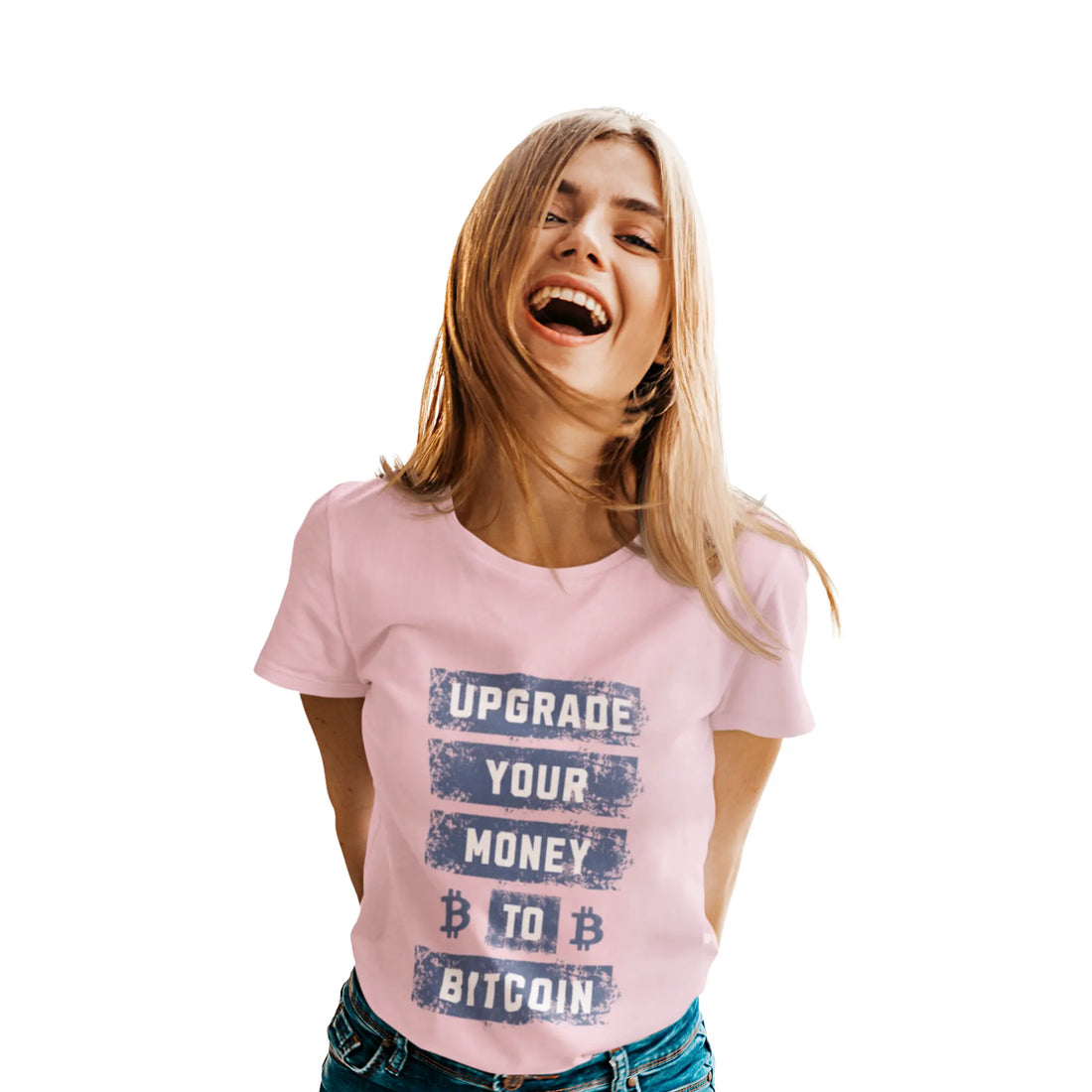 Upgrade Your Money to Bitcoin Kids T-Shirt - Blossom - Comfort Colors 9018 Model Front - Bitcoin Gear