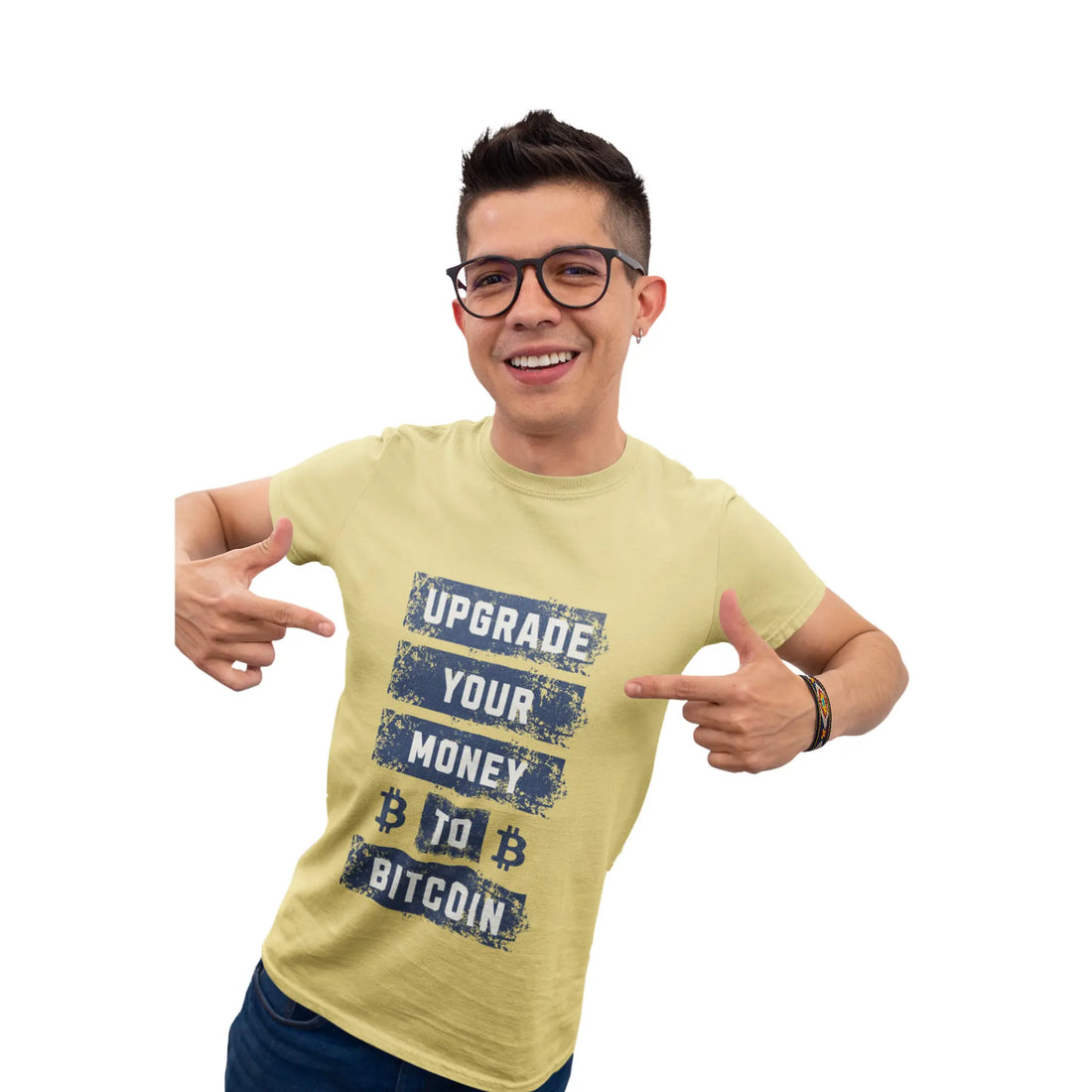 Upgrade Your Money to Bitcoin Kids T-Shirt - Butter - Comfort Colors 9018 Model Front View - Bitcoin Gear