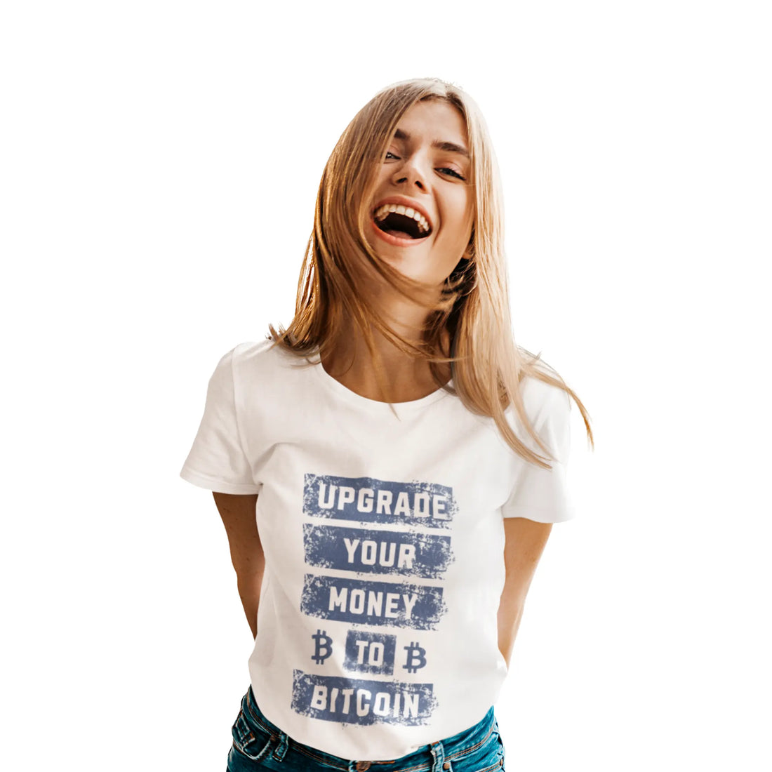 Upgrade Your Money to Bitcoin Kids T-Shirt - White - Comfort Colors 9018 Model Front View - Bitcoin Wear